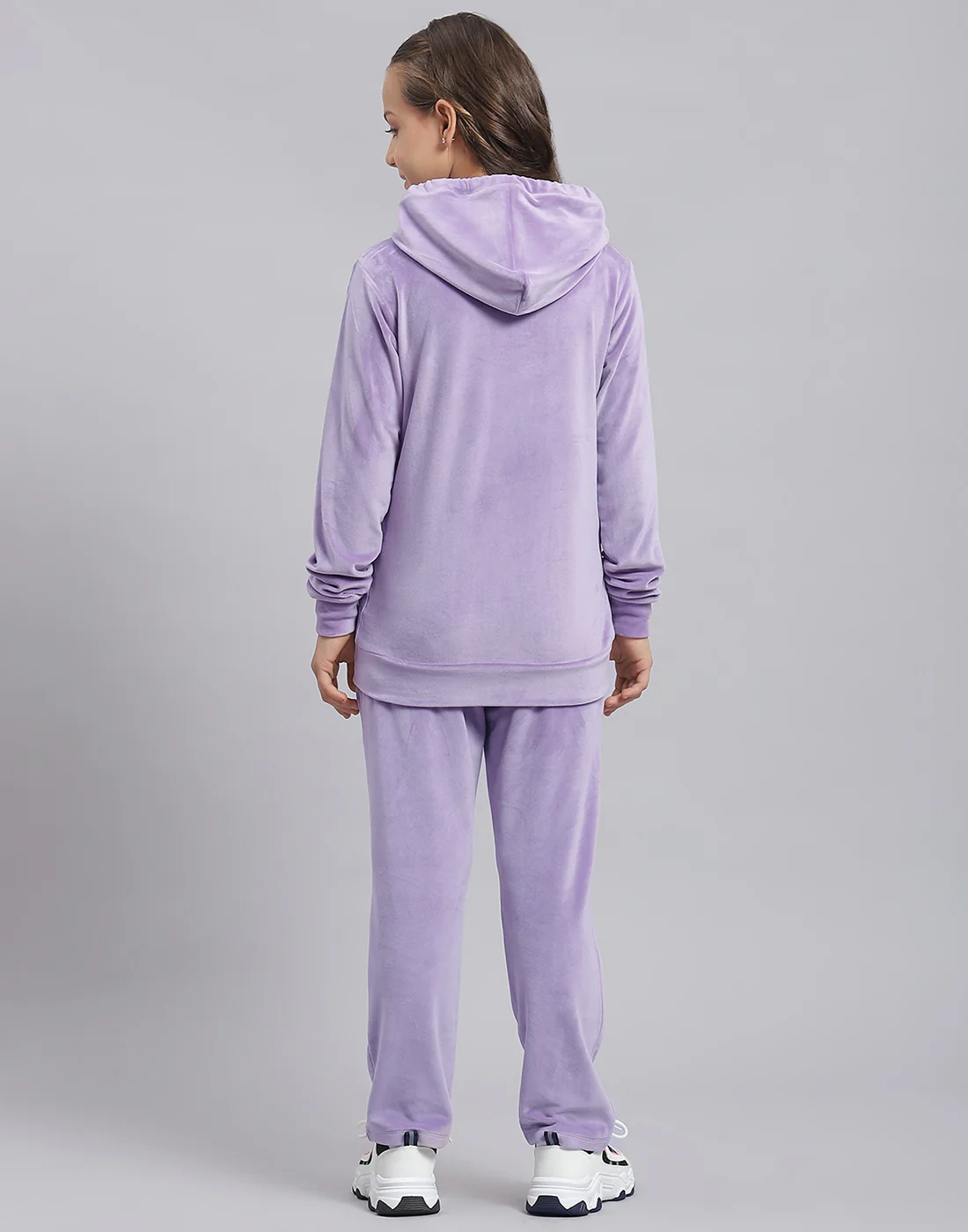 Girls Purple Solid Hooded Full Sleeve Tracksuit - Image 5