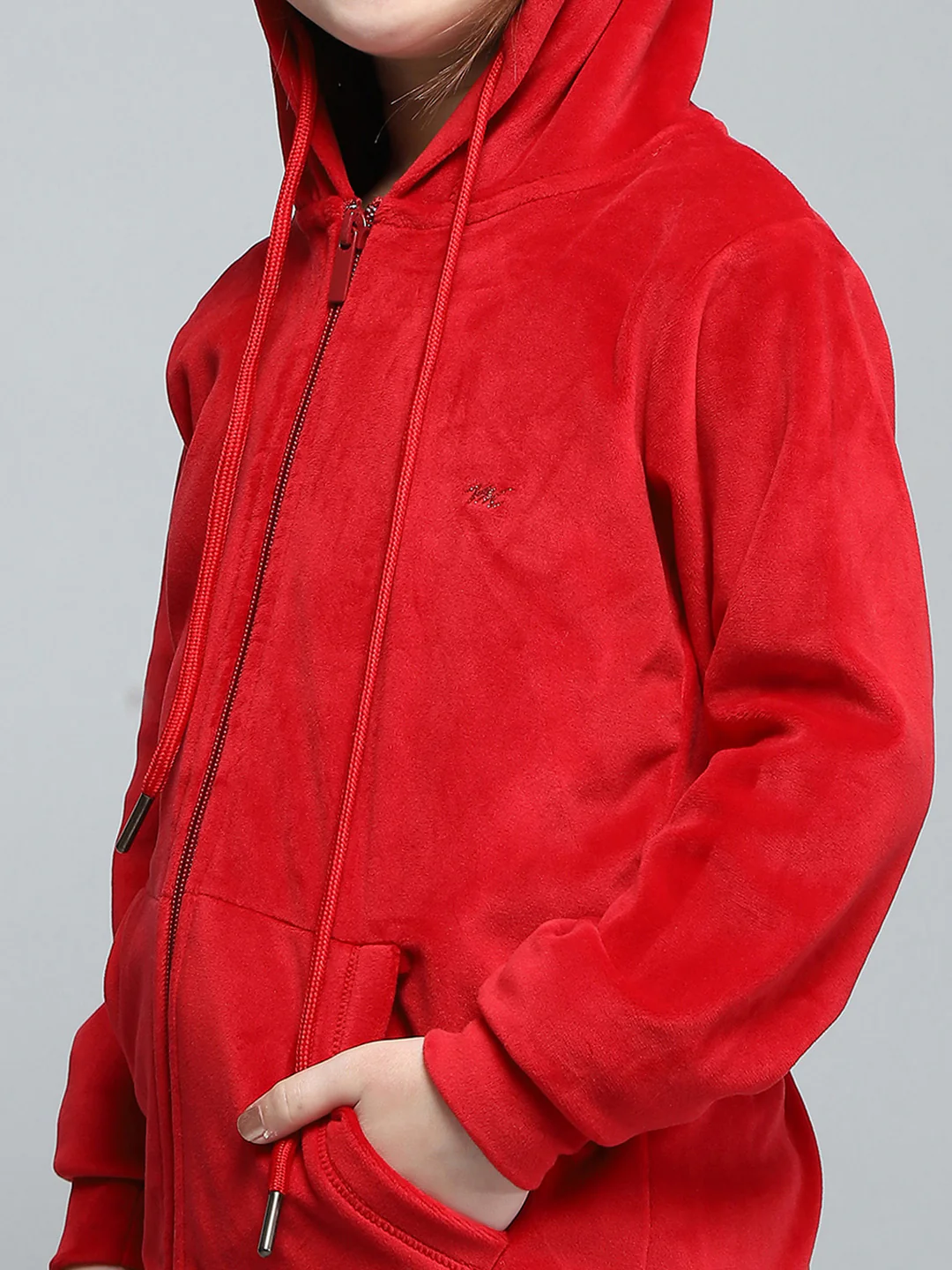 Girls Red Solid Hooded Full Sleeve Sweatshirt - Image 7