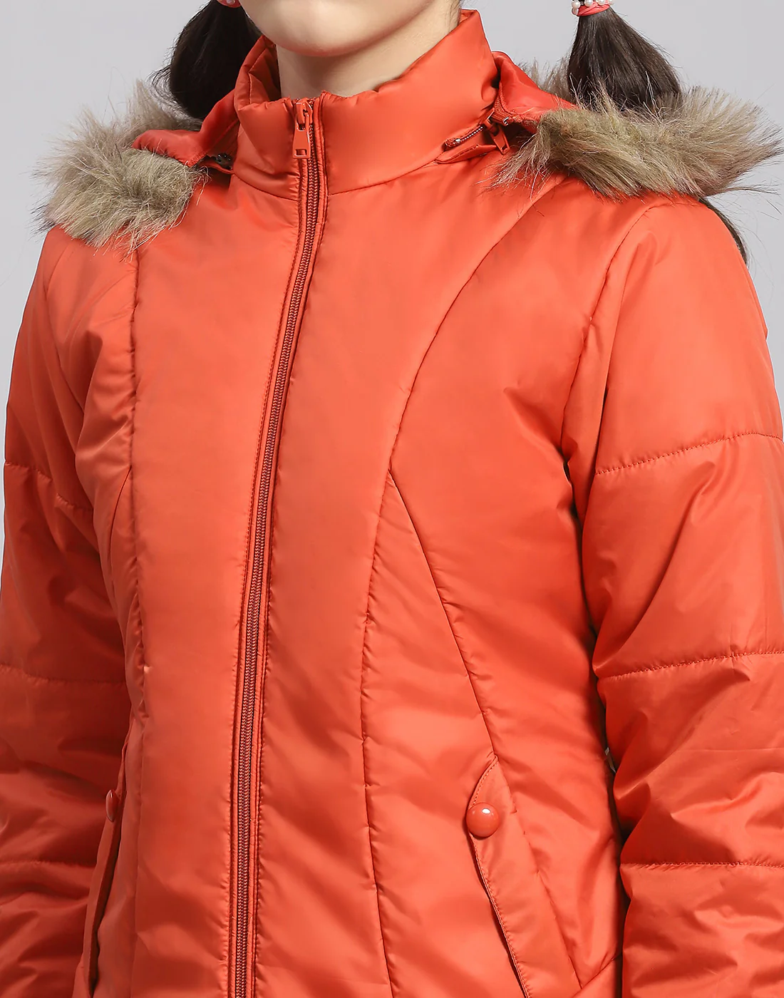 Girls Rust Solid Hooded Full Sleeve Girls Jacket - Image 6