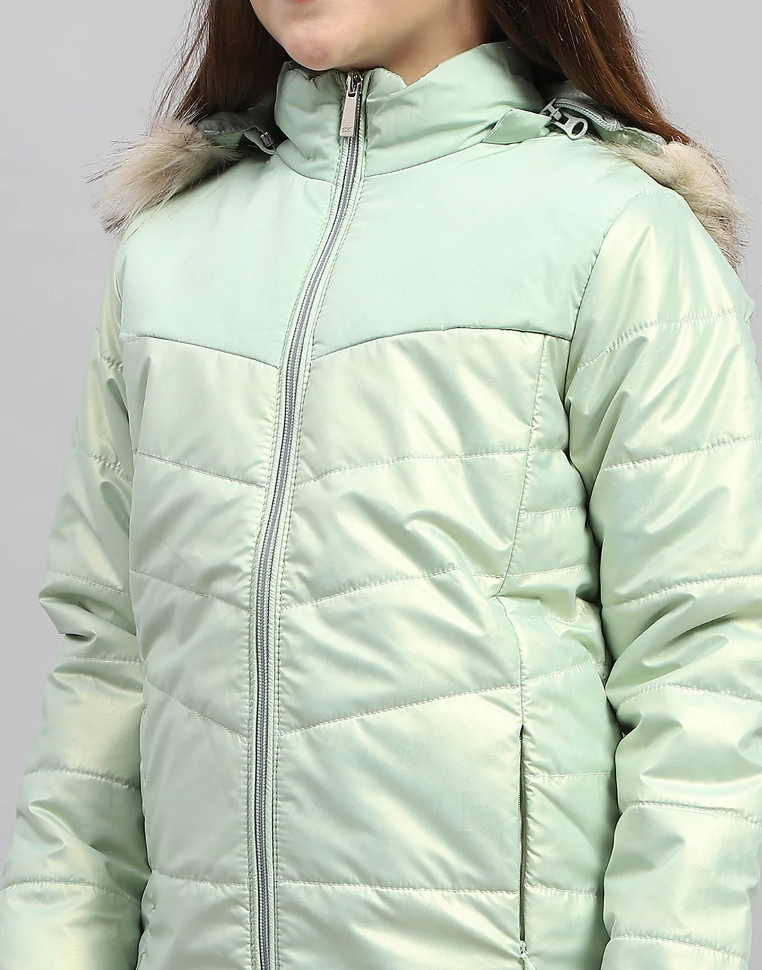 Girls Sea Green Solid Hooded Full Sleeve Jacket - Image 7