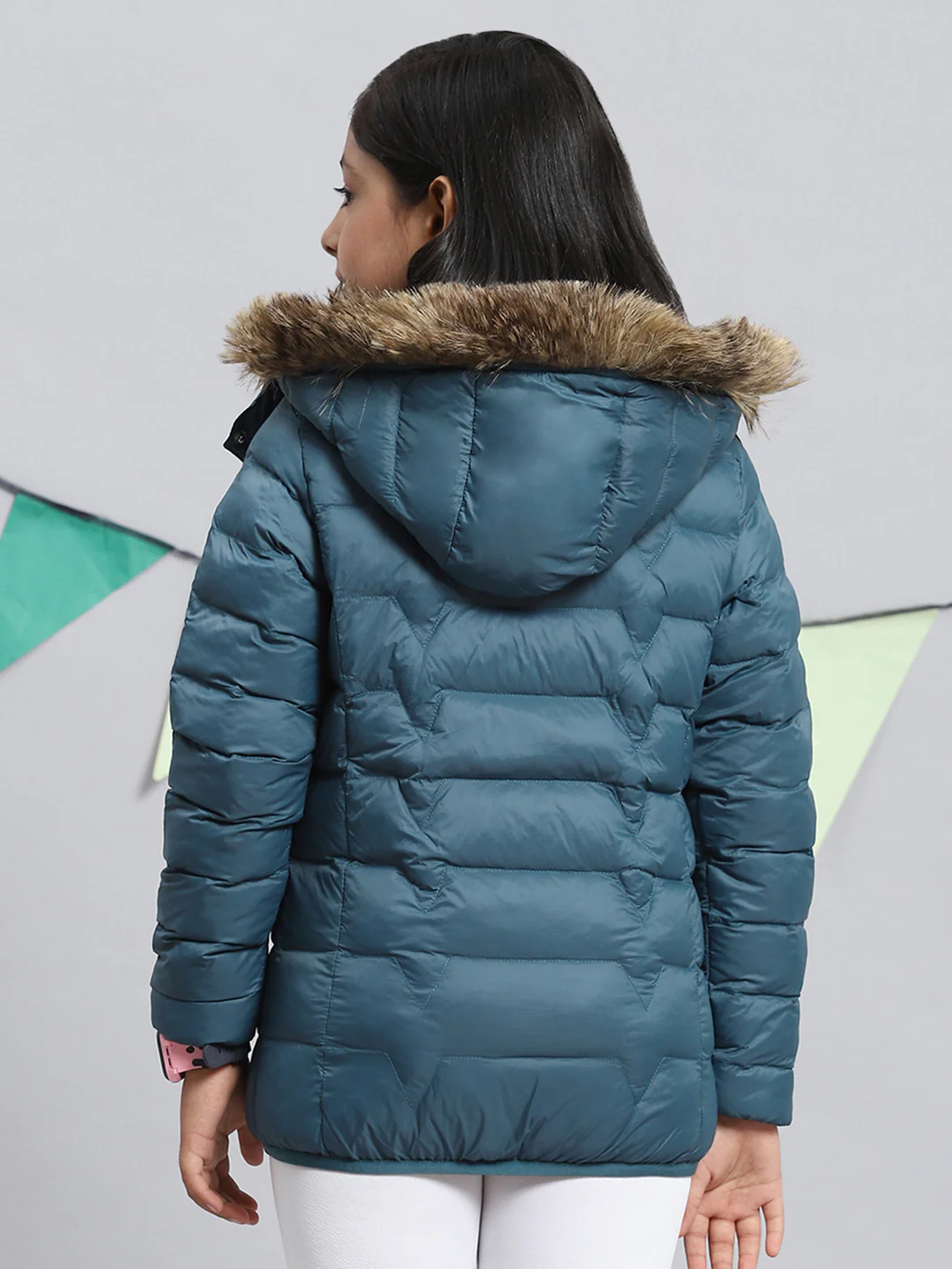 Girls Teal Blue Plain Jacket - Image 4