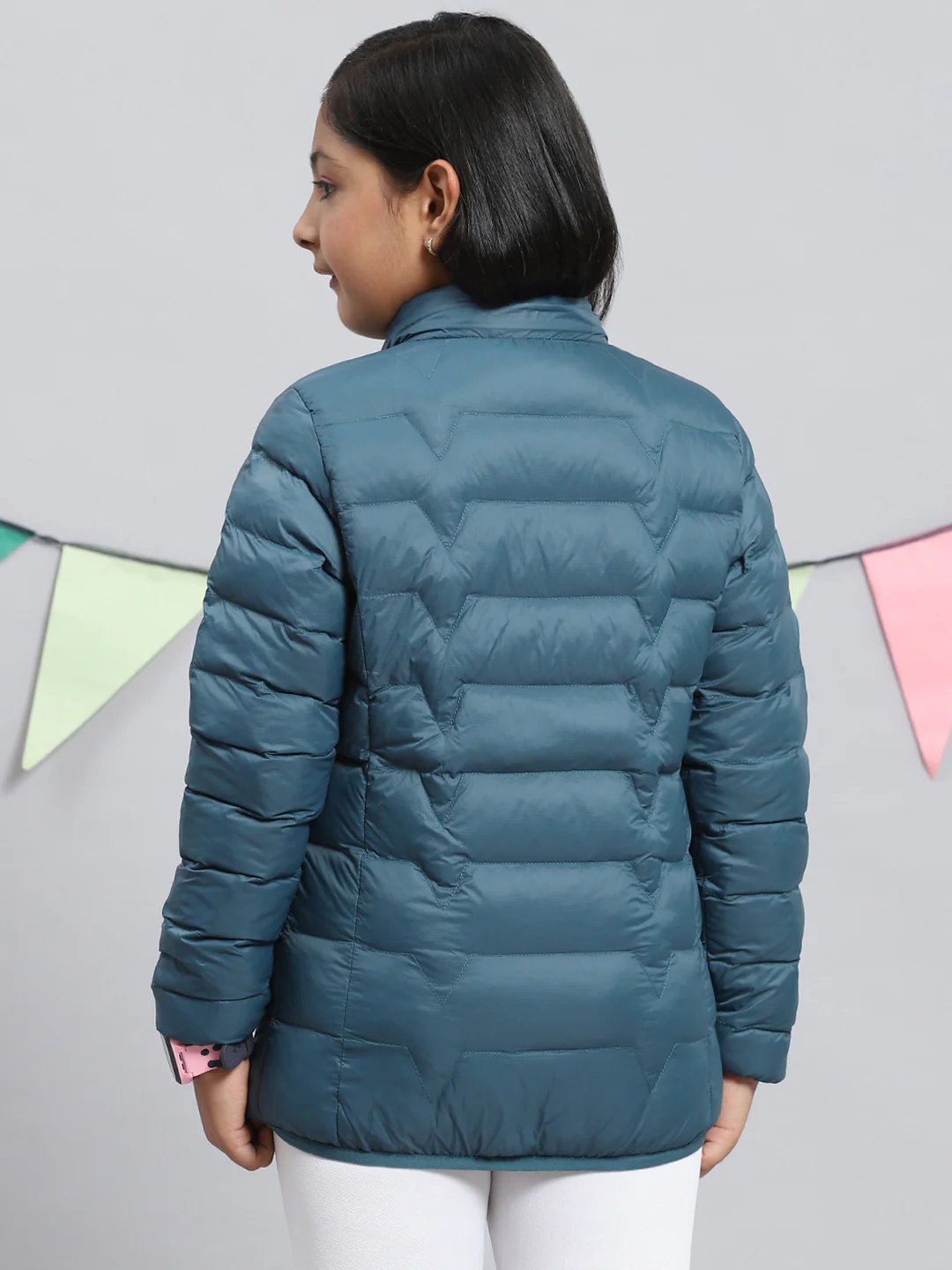 Girls Teal Blue Plain Jacket - Image 5