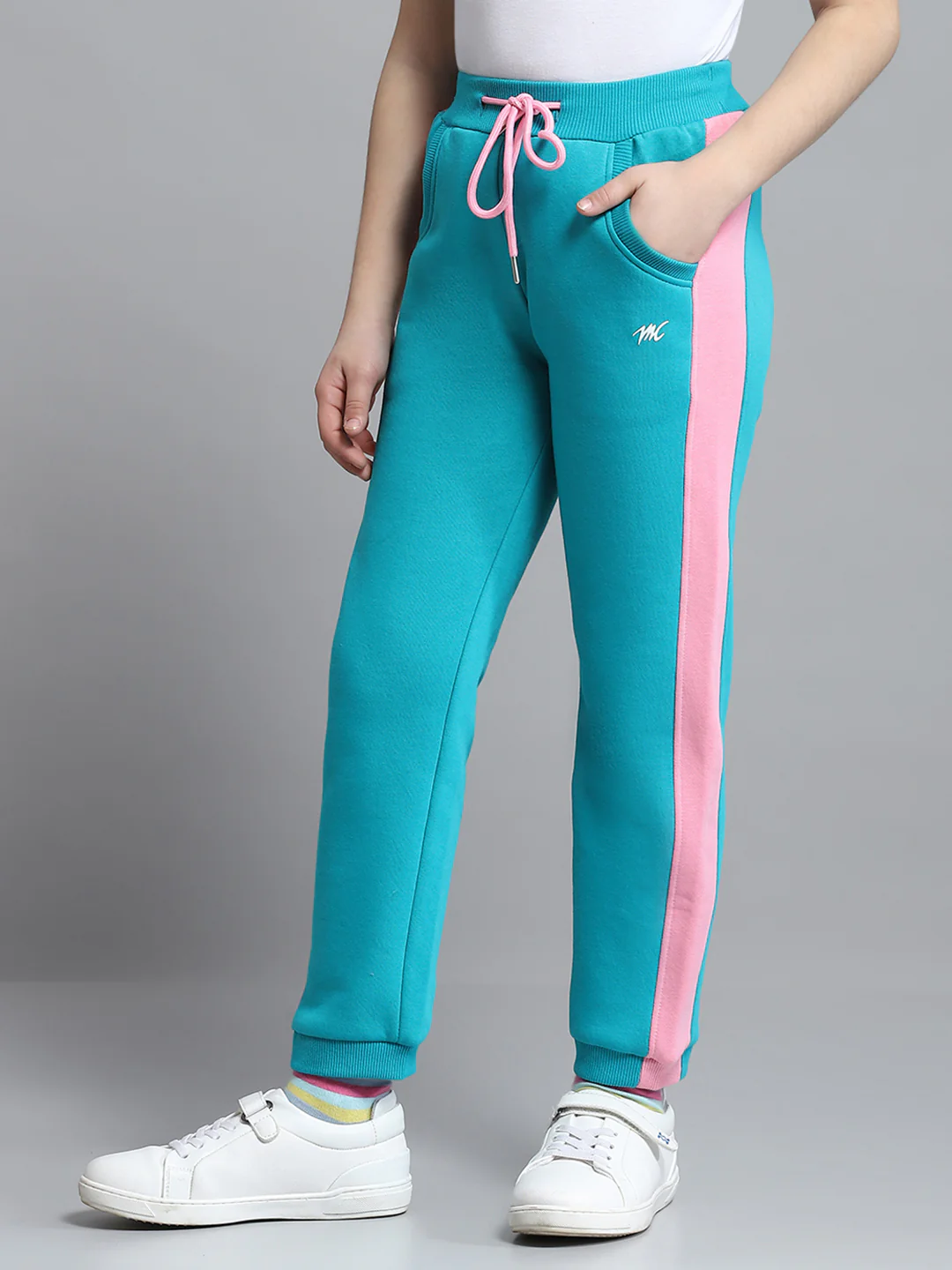 Girls Teal Blue Printed Hooded Full Sleeve Tracksuit - Image 7