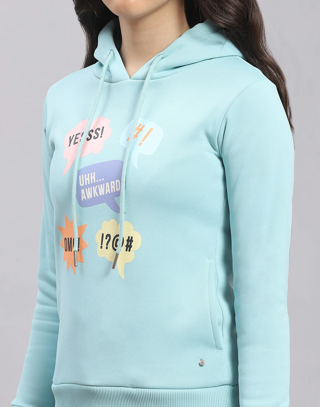 Girls Turquoise Blue Printed Hooded Full Sleeve Sweatshirt - Image 7