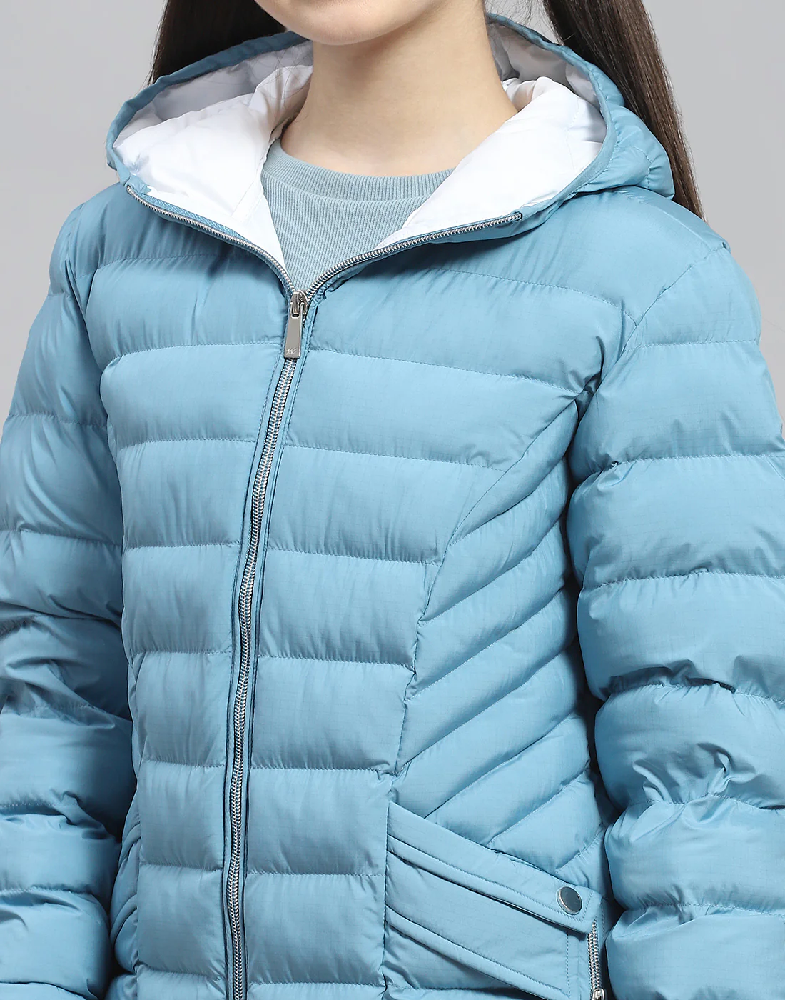 Girls Turquoise Blue Solid Hooded Full Sleeve Girls Jacket - Image 6