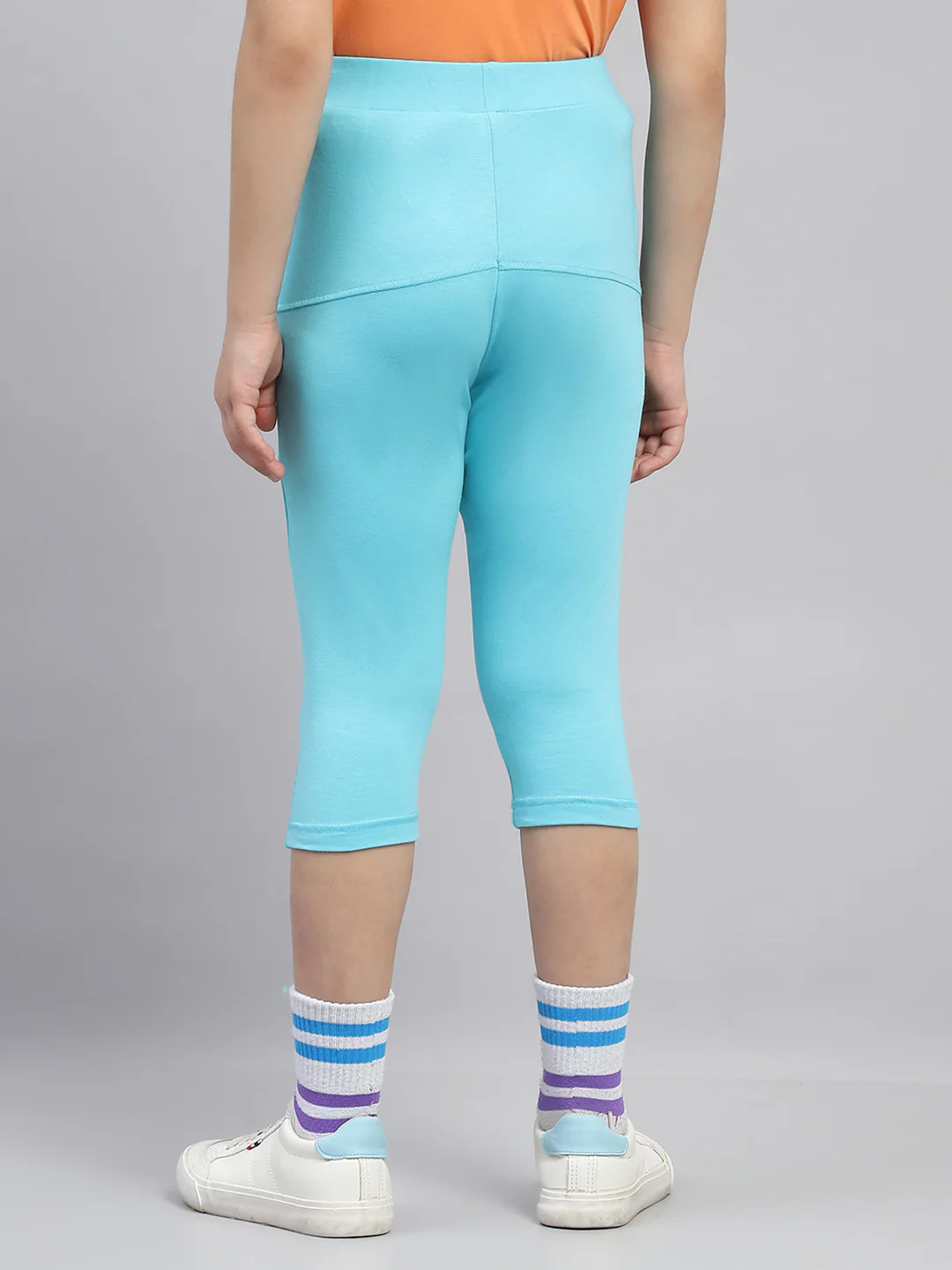 Girls Turquoise Blue Solid Regular Fit Capri - Image 5