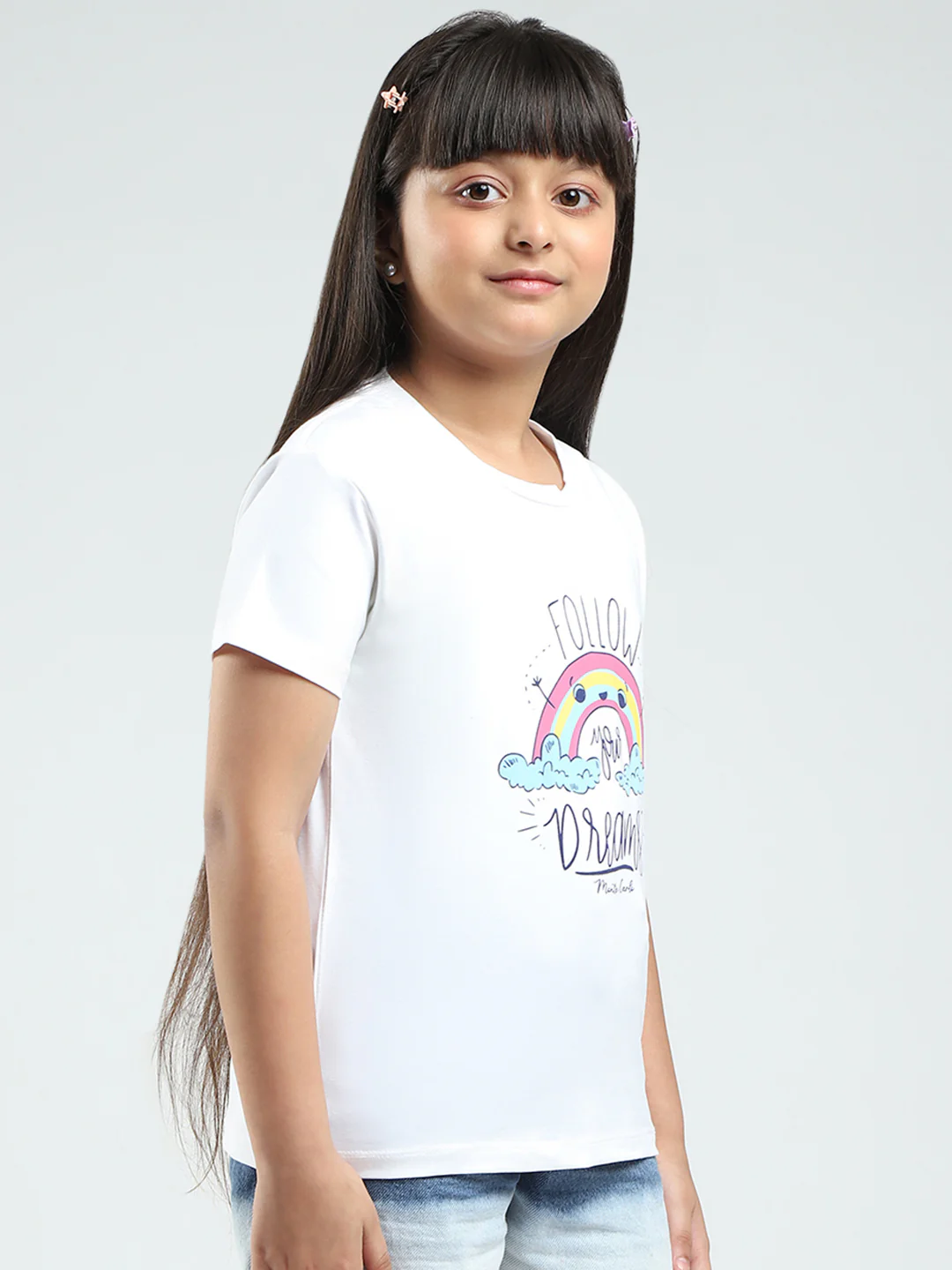 Girls White & Pink Printed Round Neck Half Sleeve Top 2Pc Set - Image 5