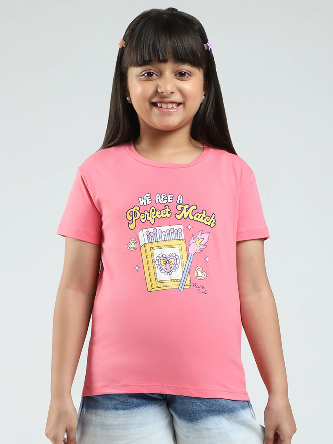 Girls White & Pink Printed Round Neck Half Sleeve Top 2Pc Set - Image 7