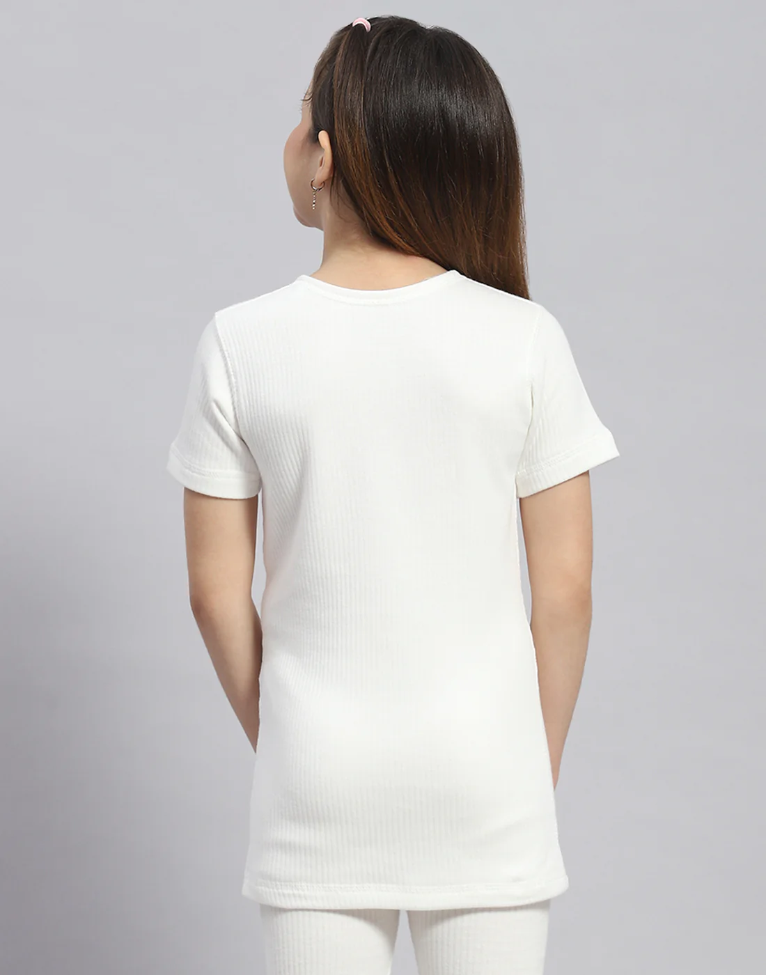 Girls White Solid Round Neck Half Sleeve Thermal Vest - Image 5