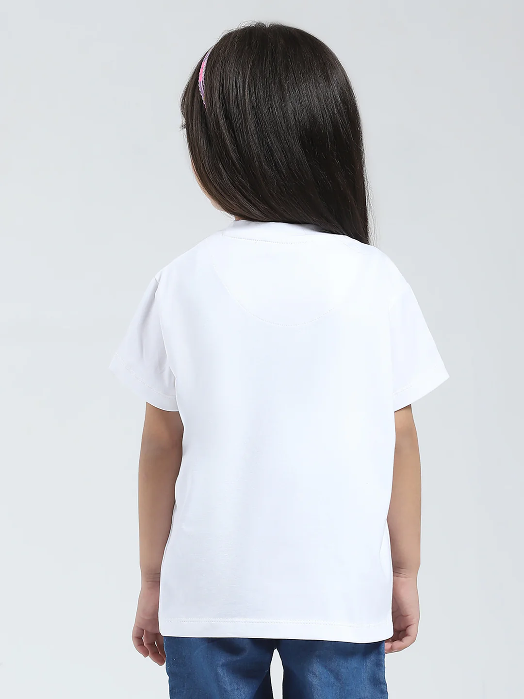 Girls White Solid Round Neck Half Sleeve Top - Image 5