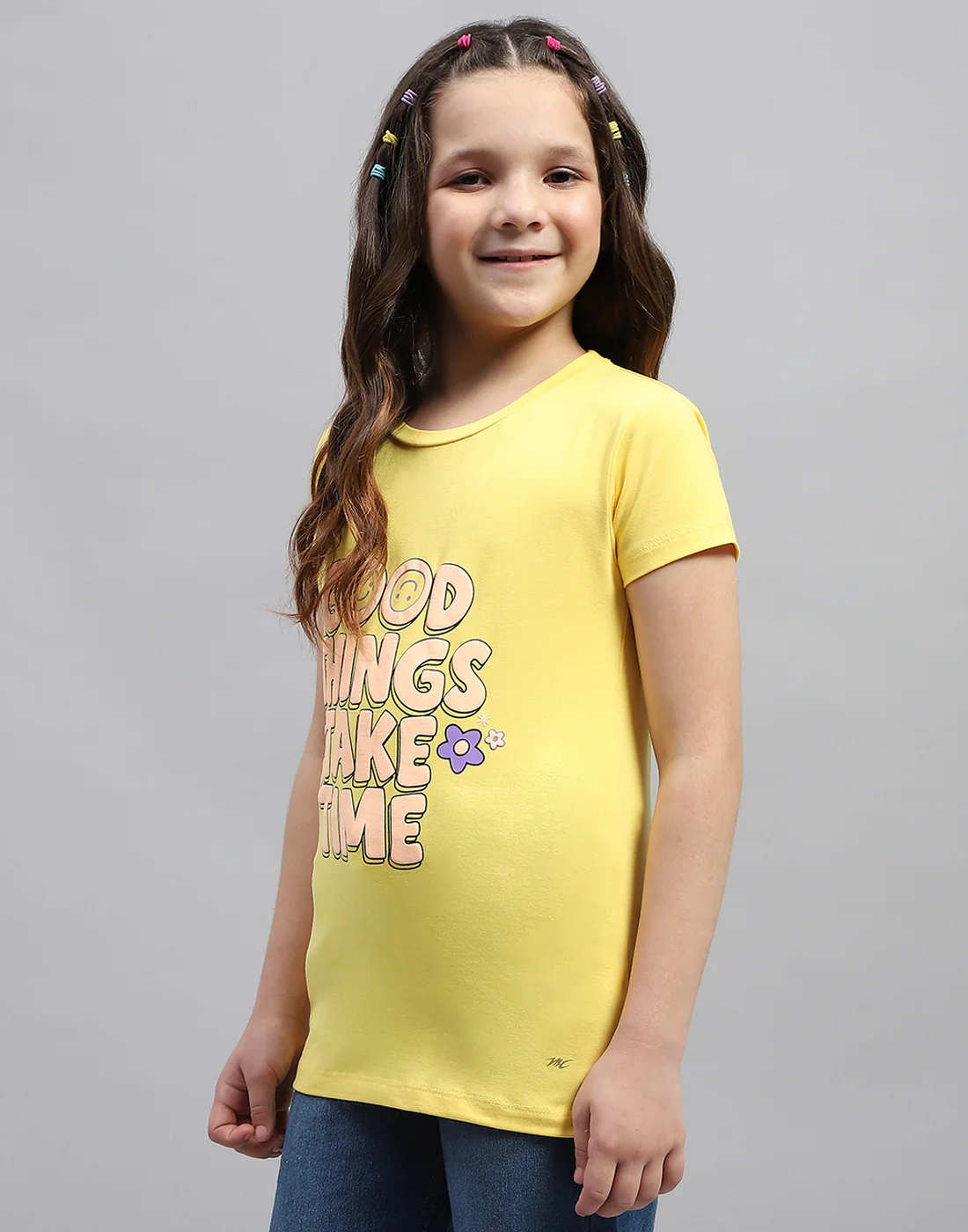 Girls Yellow & Orange Printed Round Neck Half Sleeve T-Shirt (Pack of 2) - Image 4