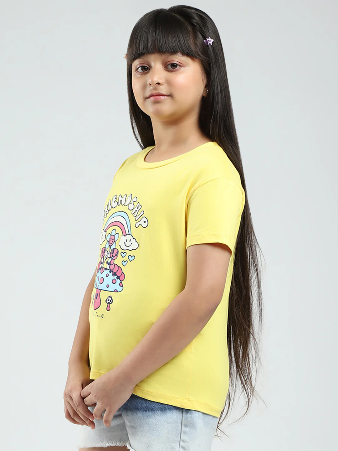Girls Yellow & Orange Printed Round Neck Half Sleeve Top 2Pc Set - Image 4