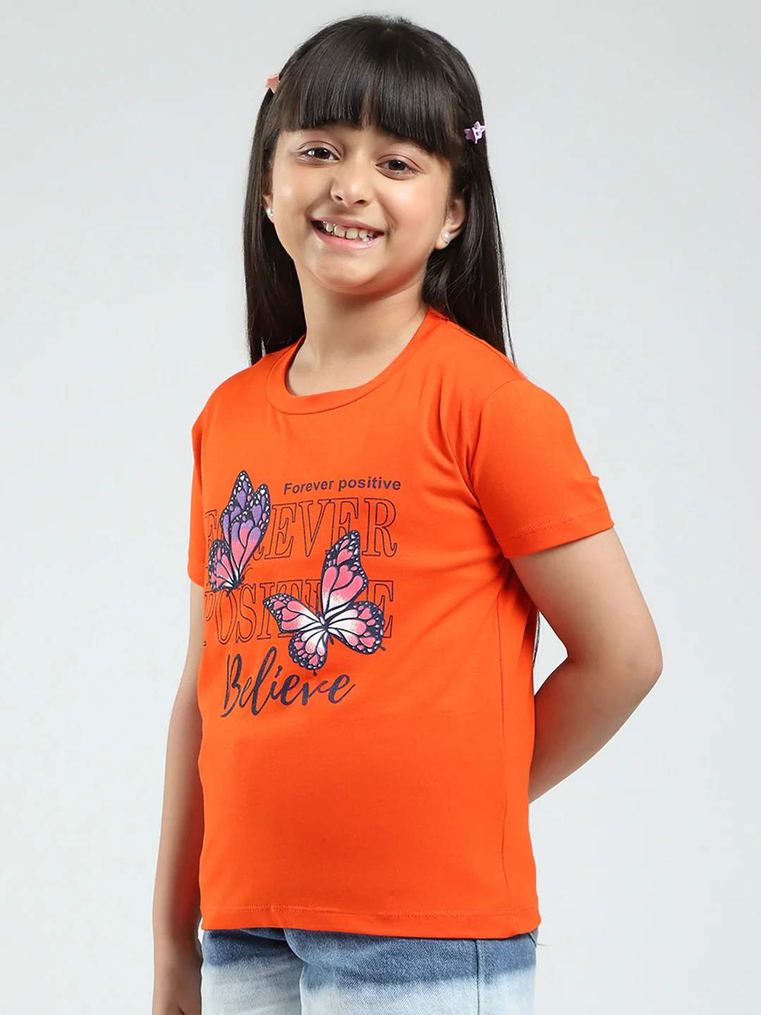 Girls Yellow & Orange Printed Round Neck Half Sleeve Top 2Pc Set - Image 9