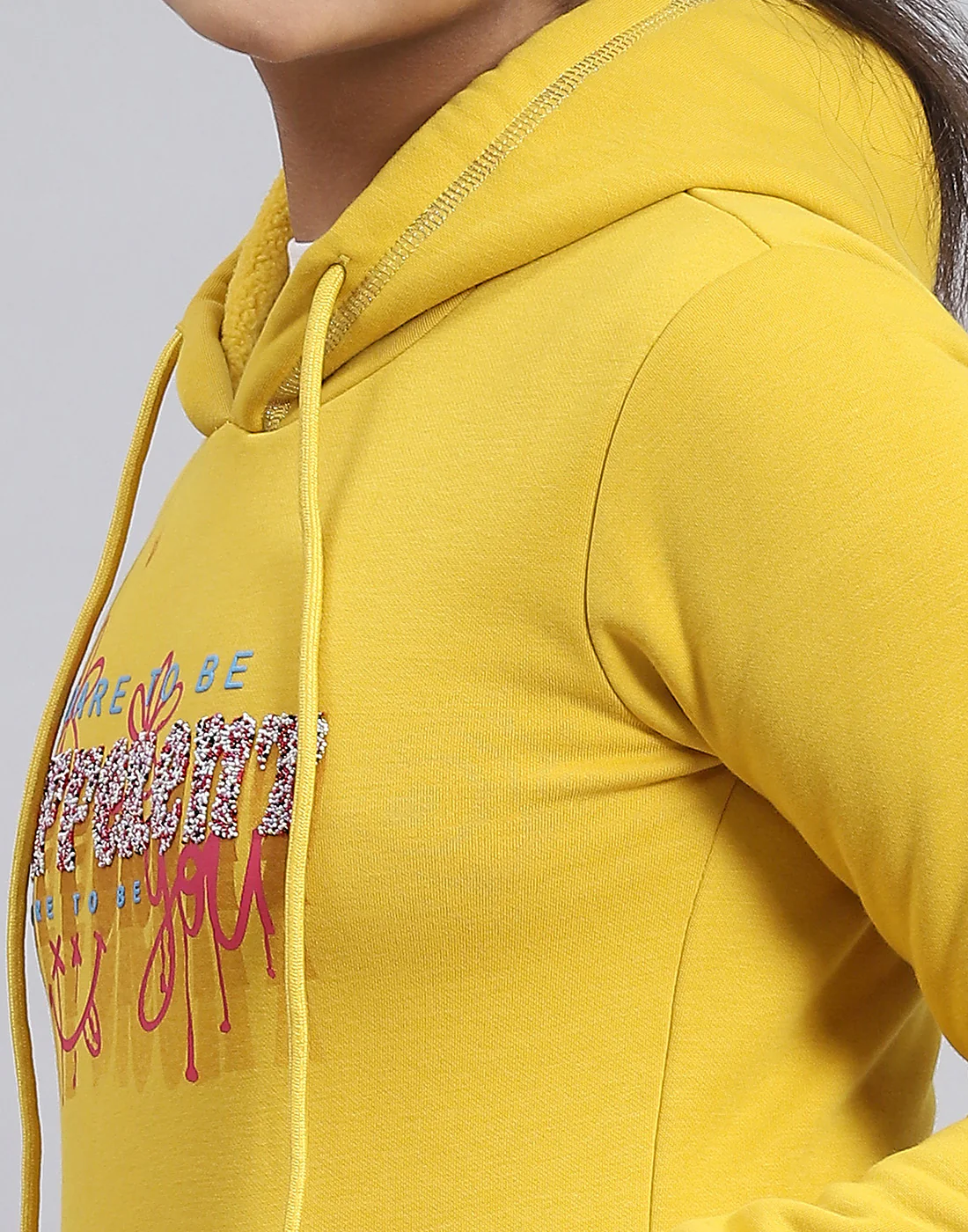 Girls Yellow Printed Hooded Full Sleeve Sweatshirt - Image 6