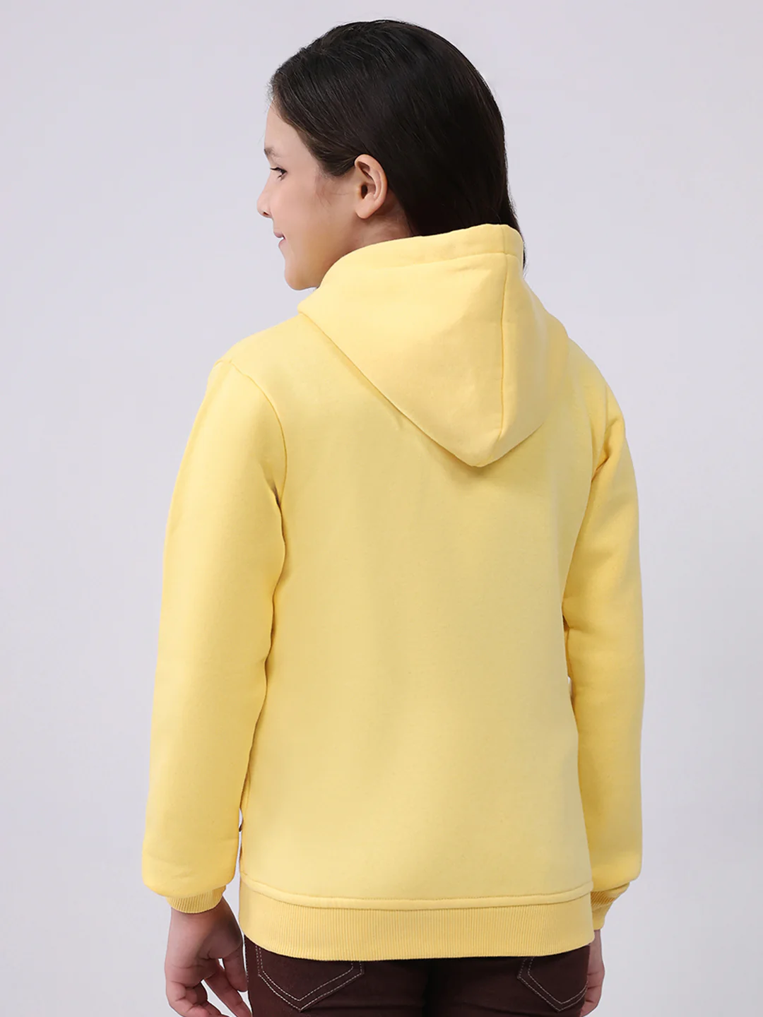 Girls Yellow Printed Hooded Full Sleeve Sweatshirt - Image 5
