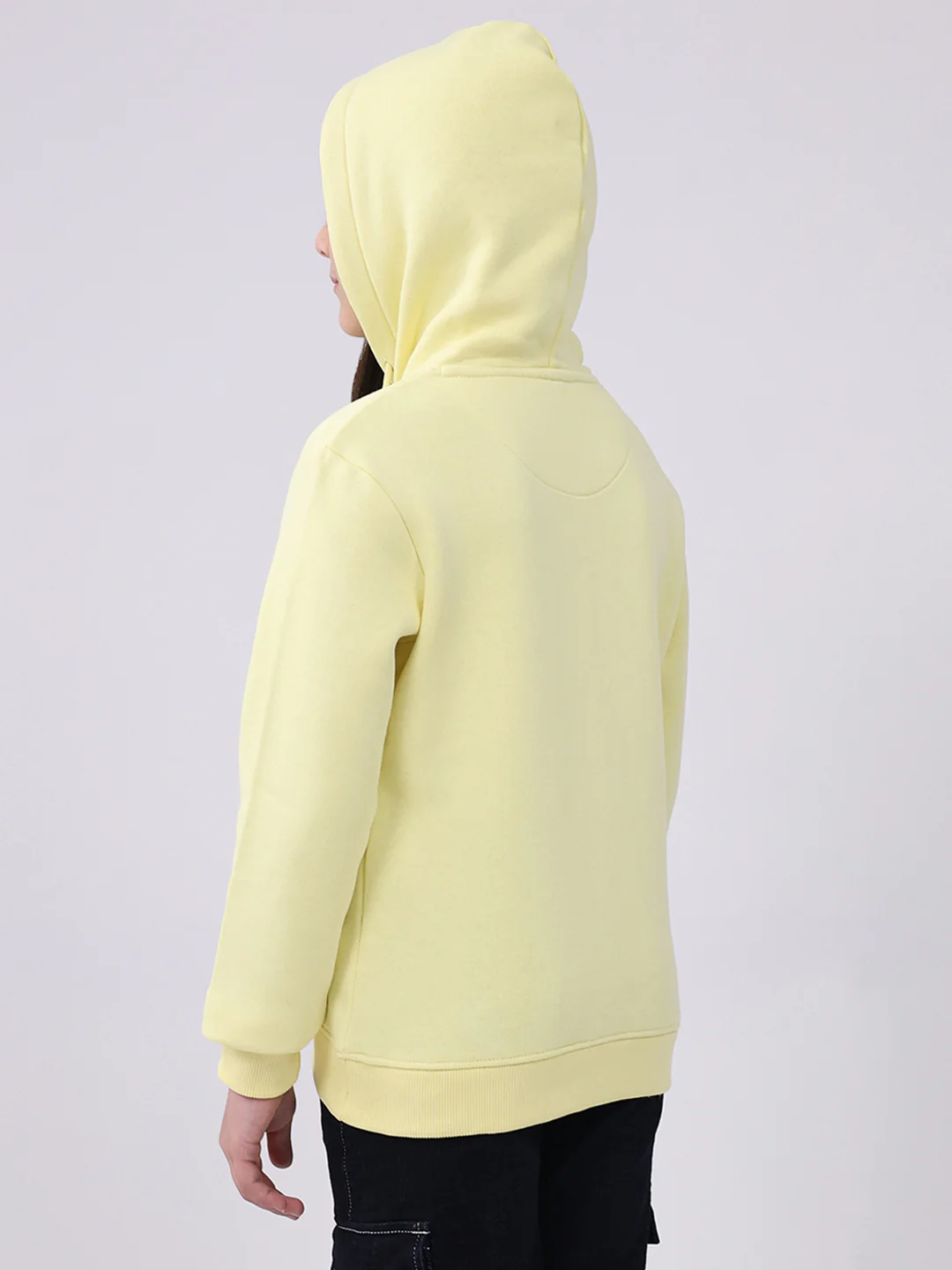 Girls Yellow Printed Hooded Full Sleeve Sweatshirt - Image 5