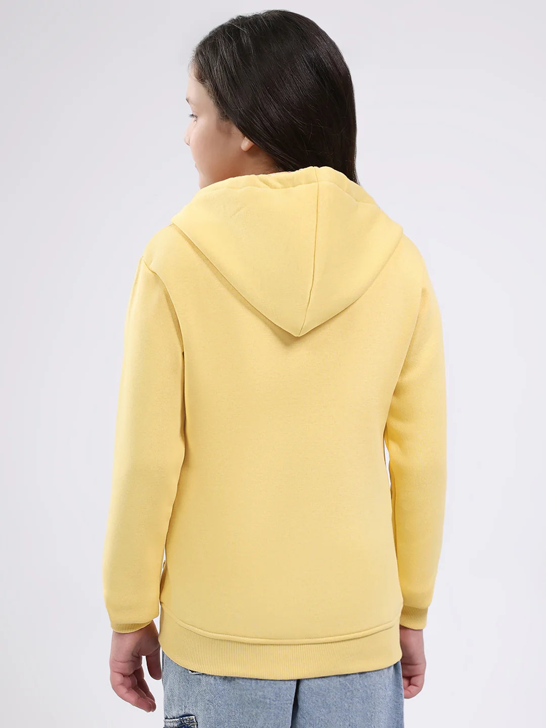 Girls Yellow Printed Hooded Full Sleeve Sweatshirt - Image 5
