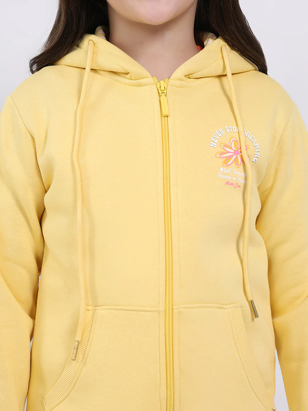 Girls Yellow Printed Hooded Full Sleeve Sweatshirt - Image 6