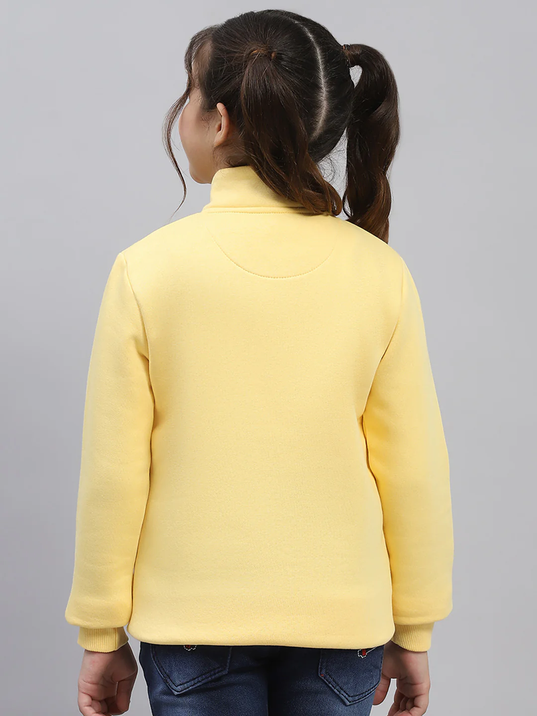 Girls Yellow Printed Mock Neck Full Sleeve Sweatshirt - Image 5