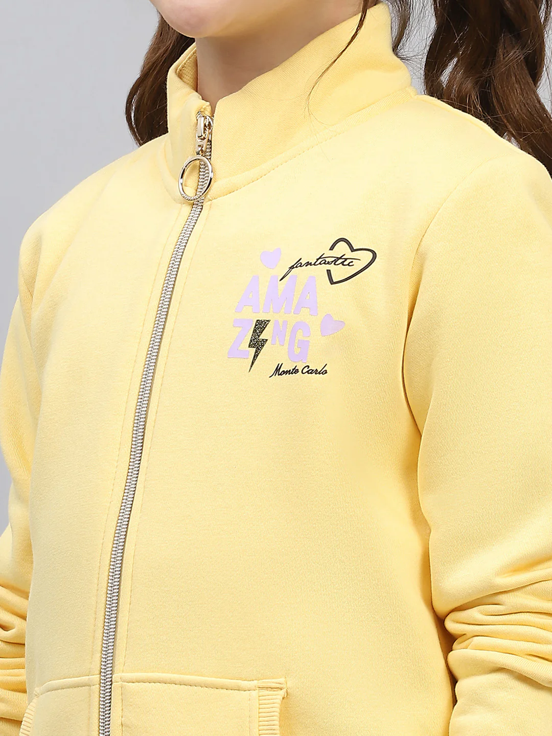 Girls Yellow Printed Mock Neck Full Sleeve Sweatshirt - Image 7
