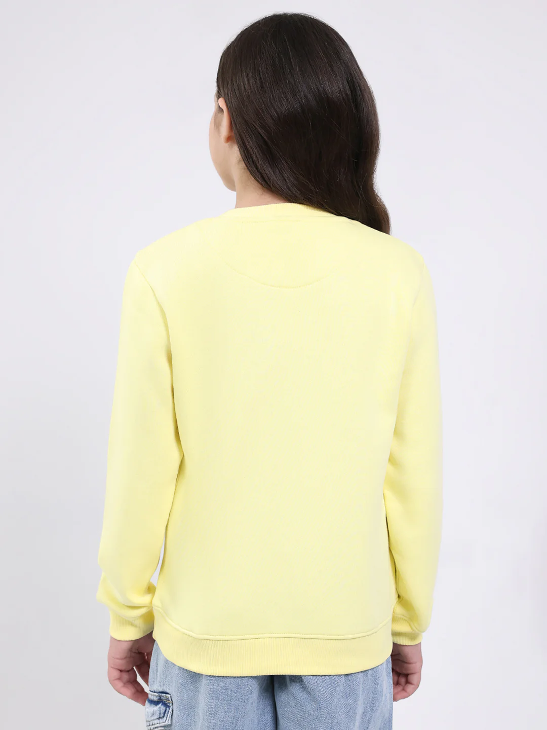 Girls Yellow Printed Round Neck Full Sleeve Sweatshirt - Image 5