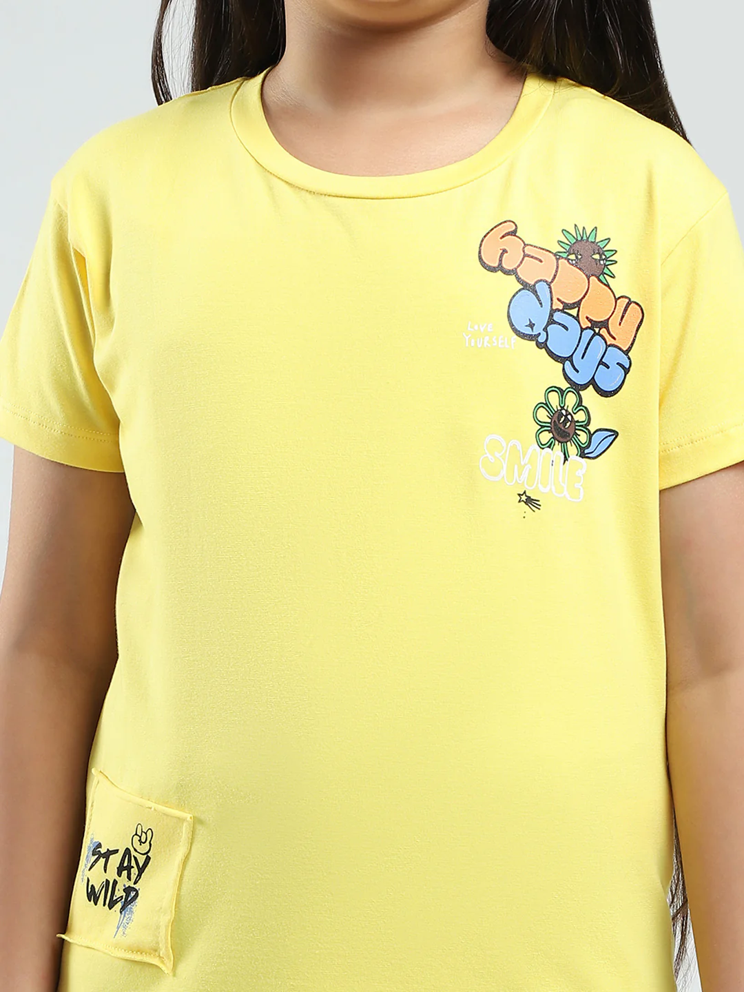 Girls Yellow Printed Round Neck Half Sleeve Top - Image 6