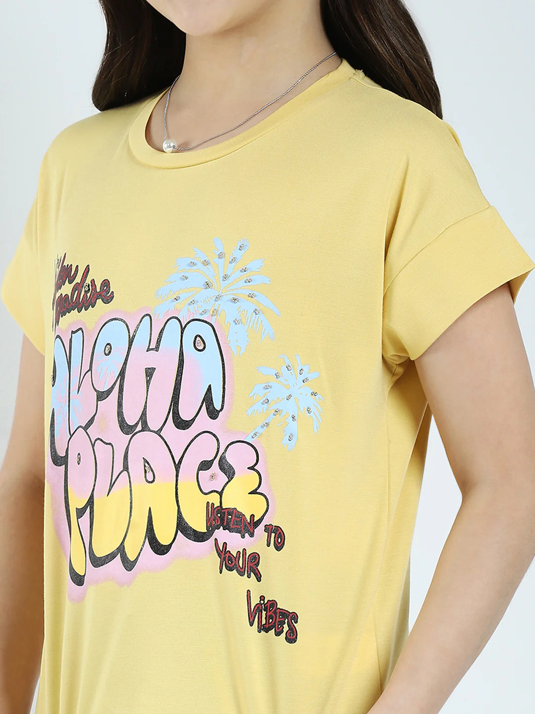 Girls Yellow Printed Round Neck Half Sleeve Top - Image 6