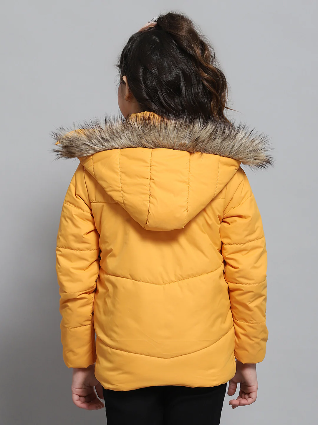 Girls Yellow Solid Hooded Full Sleeve Jacket - Image 5