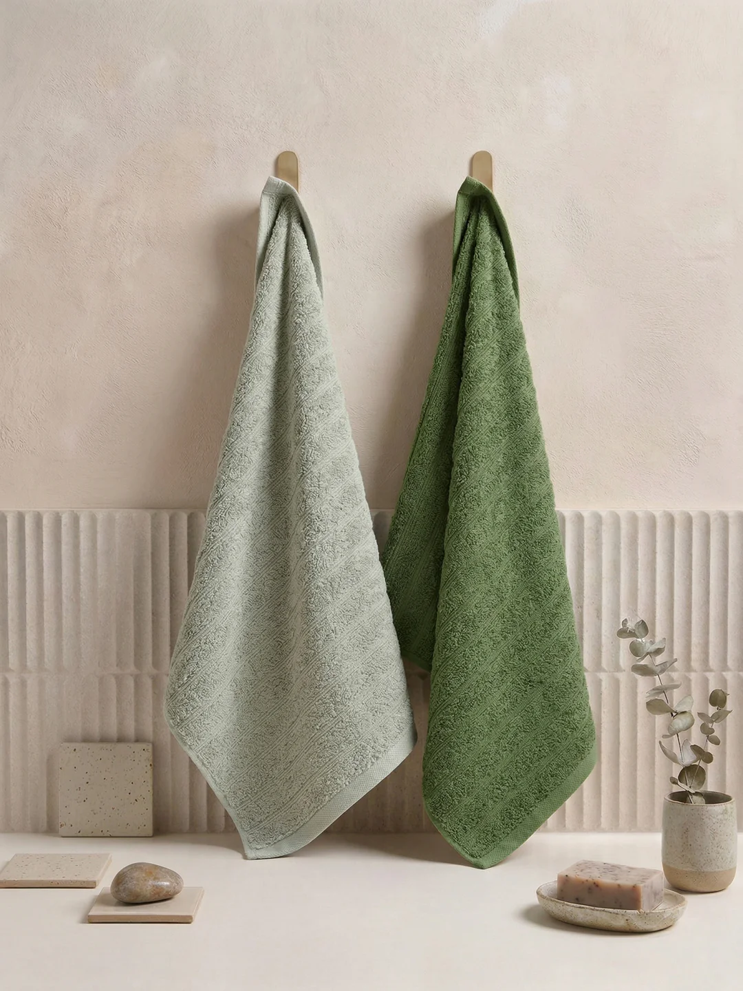 Green & Grey 100% Cotton Solid 500 GSM Bath Towel Sensations 4 Pc Set Gifting Box Pack - Image 2