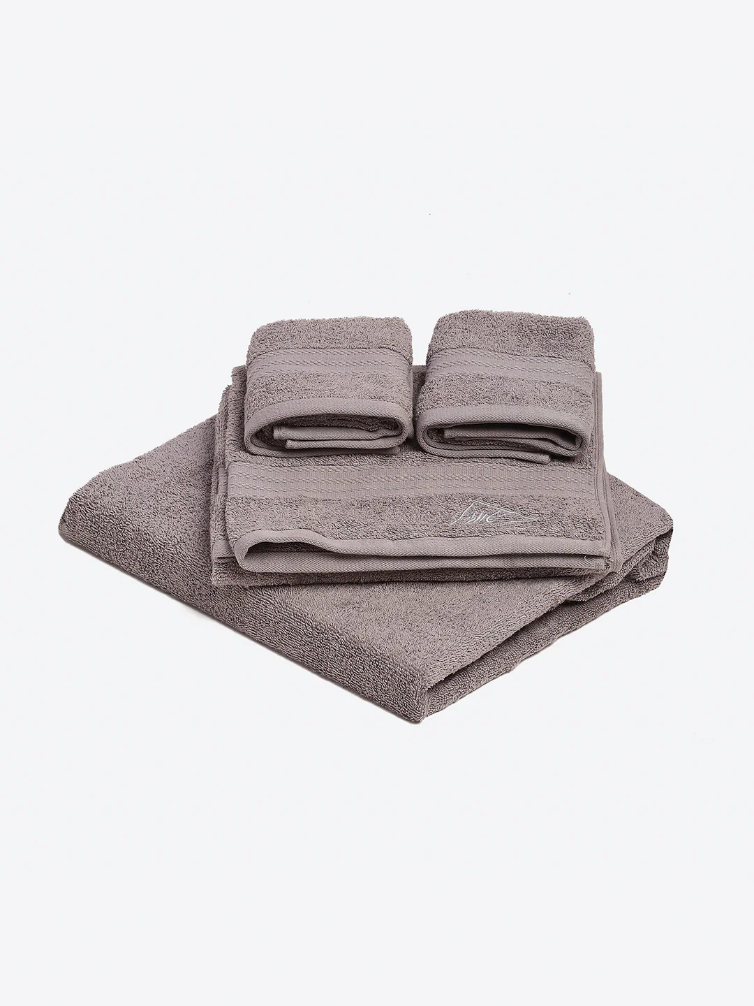 Grey Cotton Solid 380 GSM 2 Bath Towel & 2 Hand Towel - Image 2