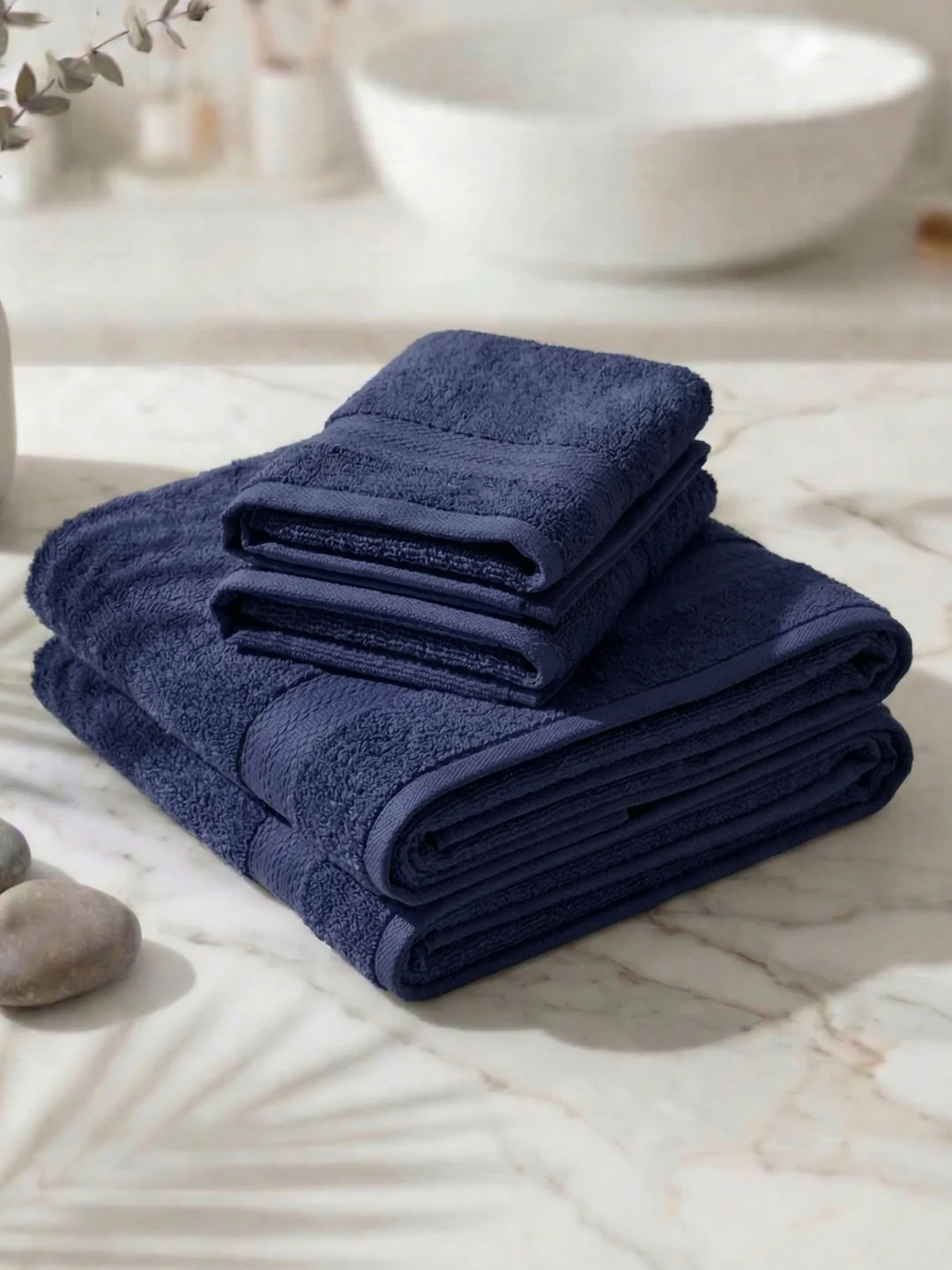 Insignia Blue 100% Cotton Solid 380 GSM Bath Towel Jazz 4 Pc Set Gifting Box Pack - Image 2