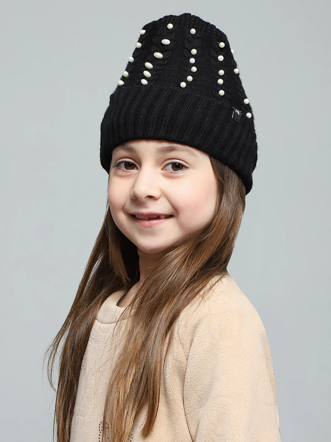 Kids Black Self Design Cap - Image 3