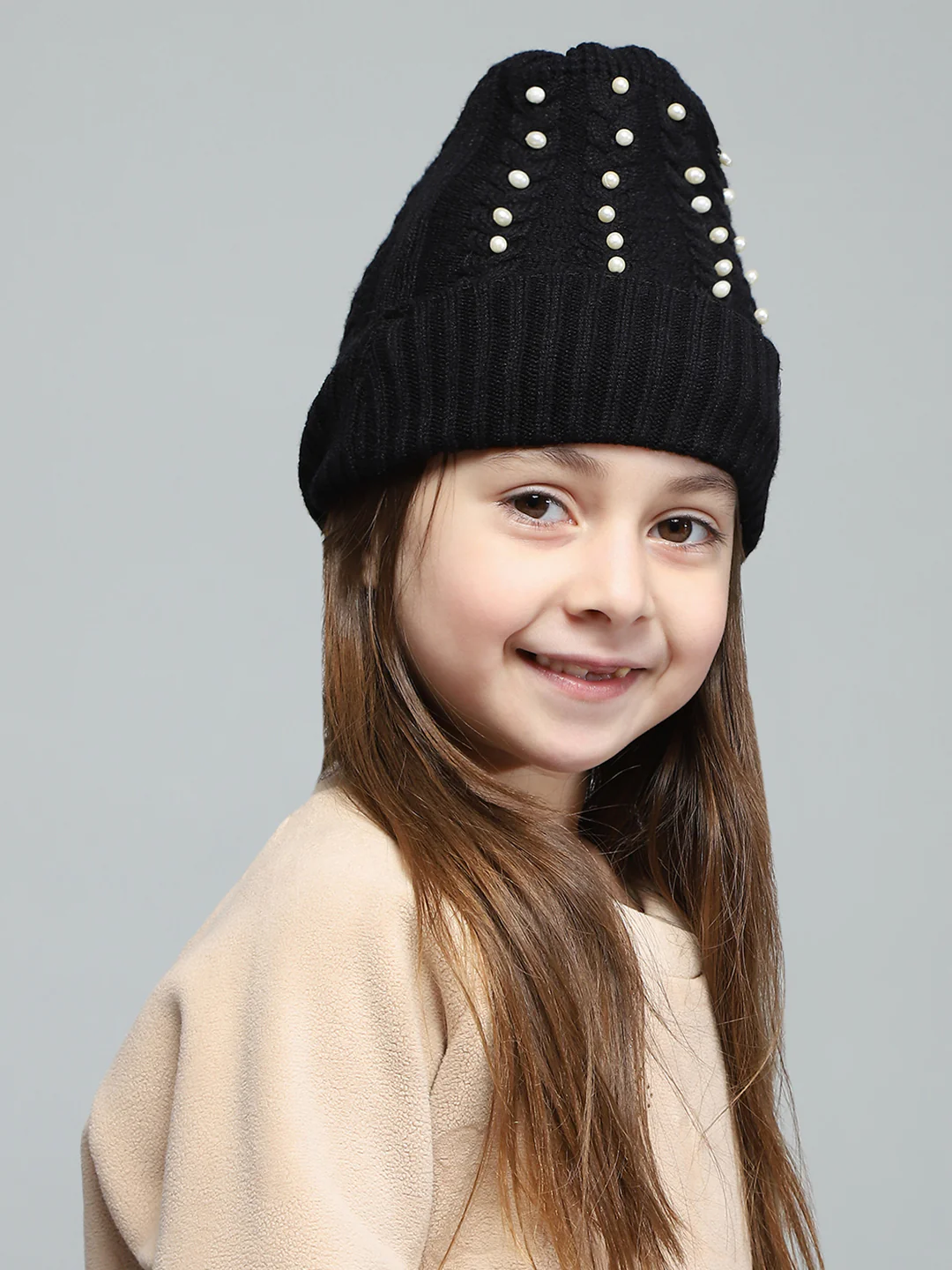 Kids Black Self Design Cap - Image 4