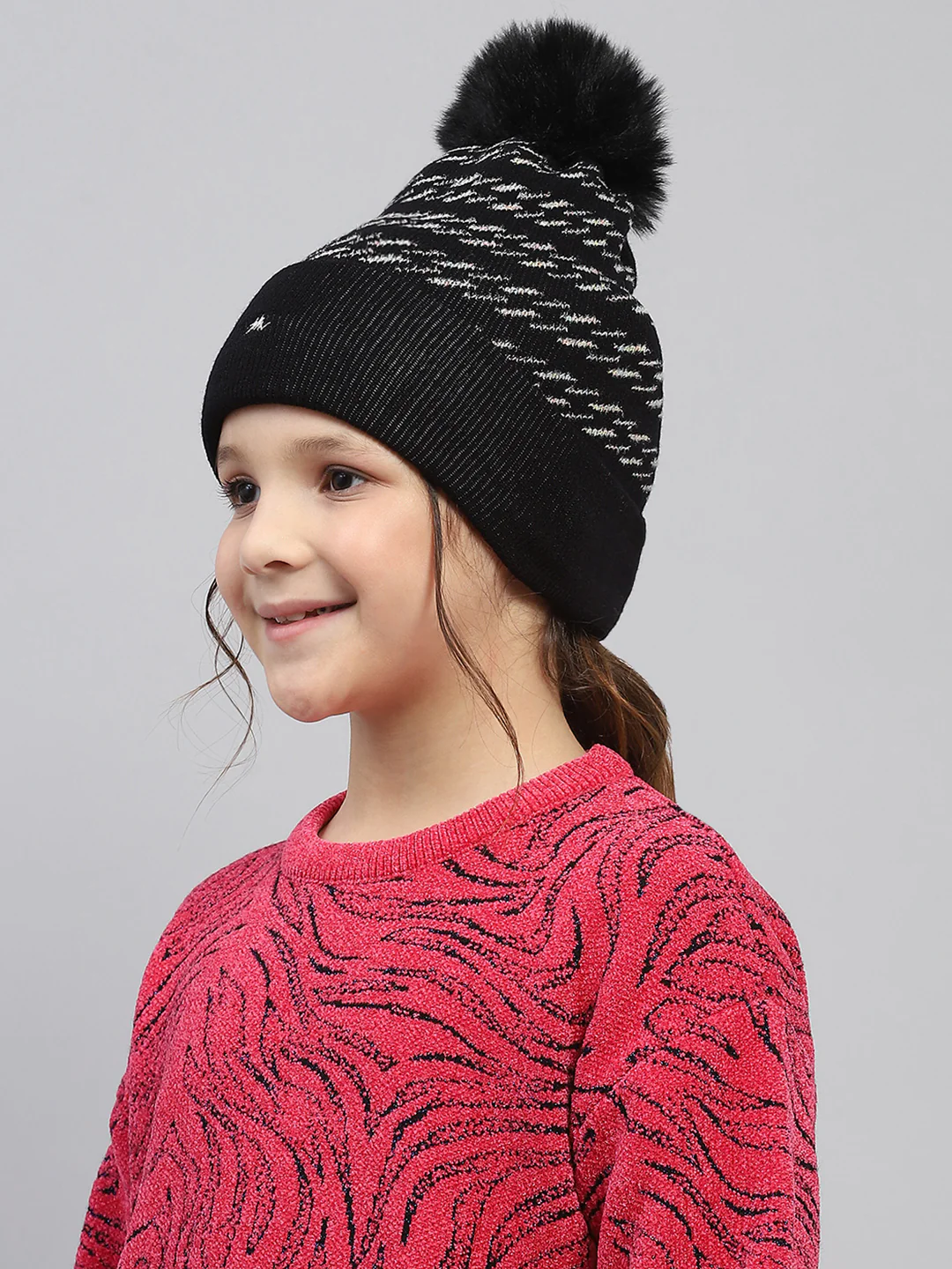 Kids Black Self Design Cap - Image 3