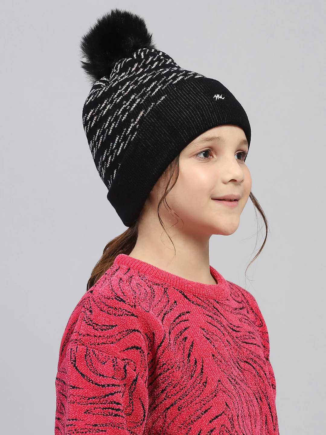 Kids Black Self Design Cap - Image 4