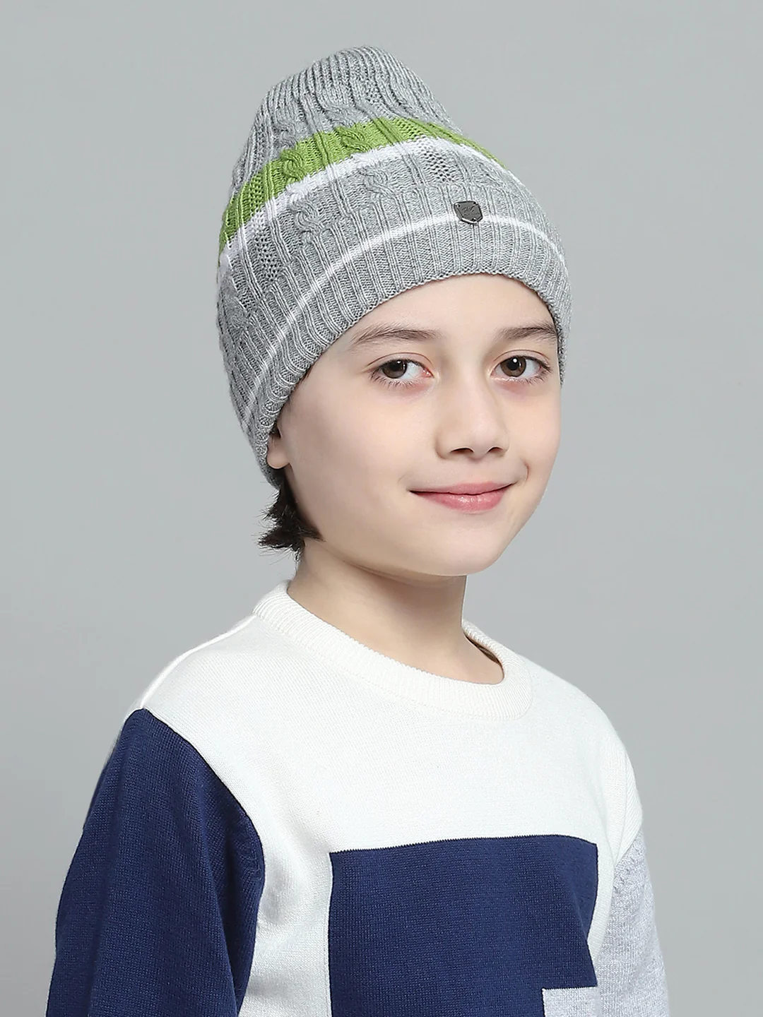 Kids Grey Self Design Cap - Image 4