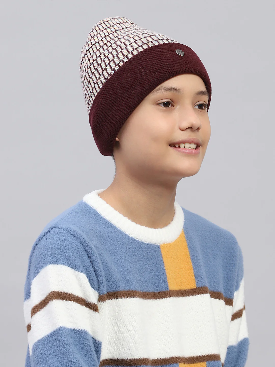 Kids Maroon Self Design Cap - Image 4