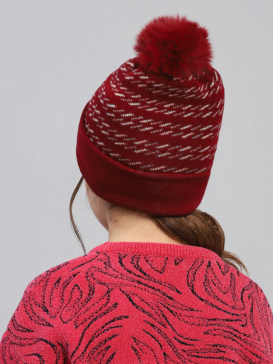 Kids Maroon Self Design Cap - Image 5