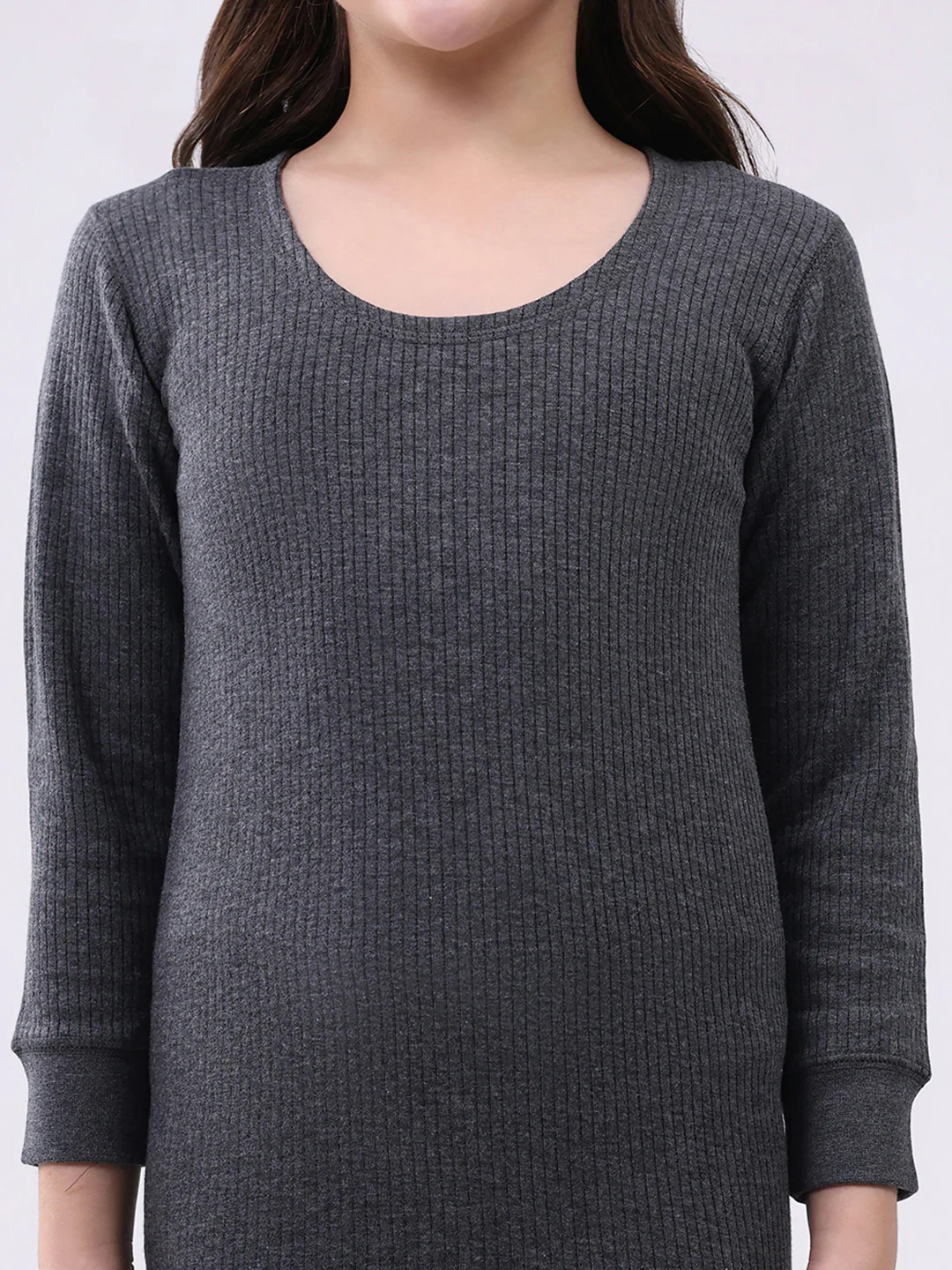 Kids-Unisex Charcoal Solid Round Neck Full Sleeve Thermal Vest - Image 6