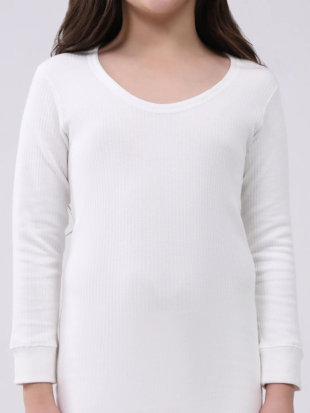 Kids-Unisex White Solid Round Neck Full Sleeve Thermal Vest - Image 6