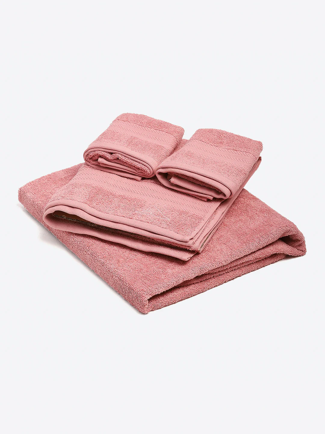 Light Pink Cotton Solid 380 GSM 2 Bath Towel & 2 Hand Towel - Image 2