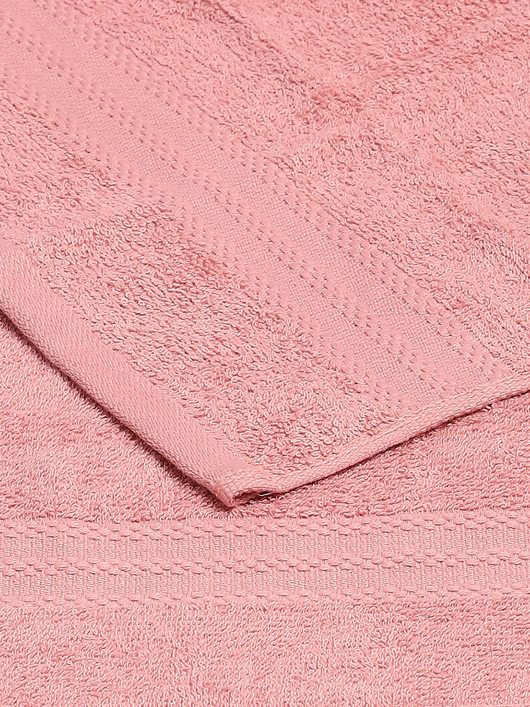Light Pink Cotton Solid 380 GSM 2 Bath Towel & 2 Hand Towel - Image 4