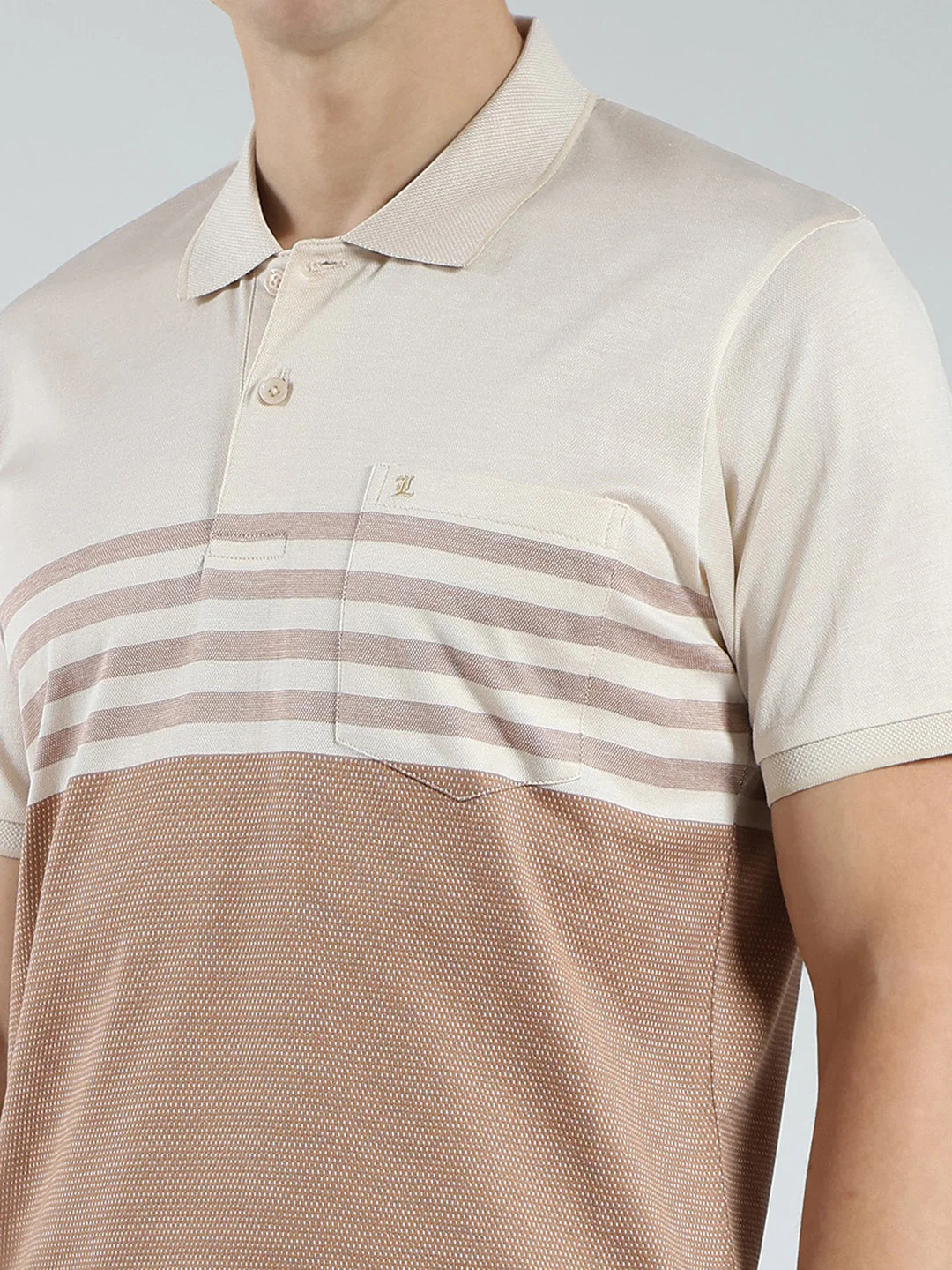 Luxuria Men Beige Stripe Collar Half Sleeve T-Shirt - Image 6