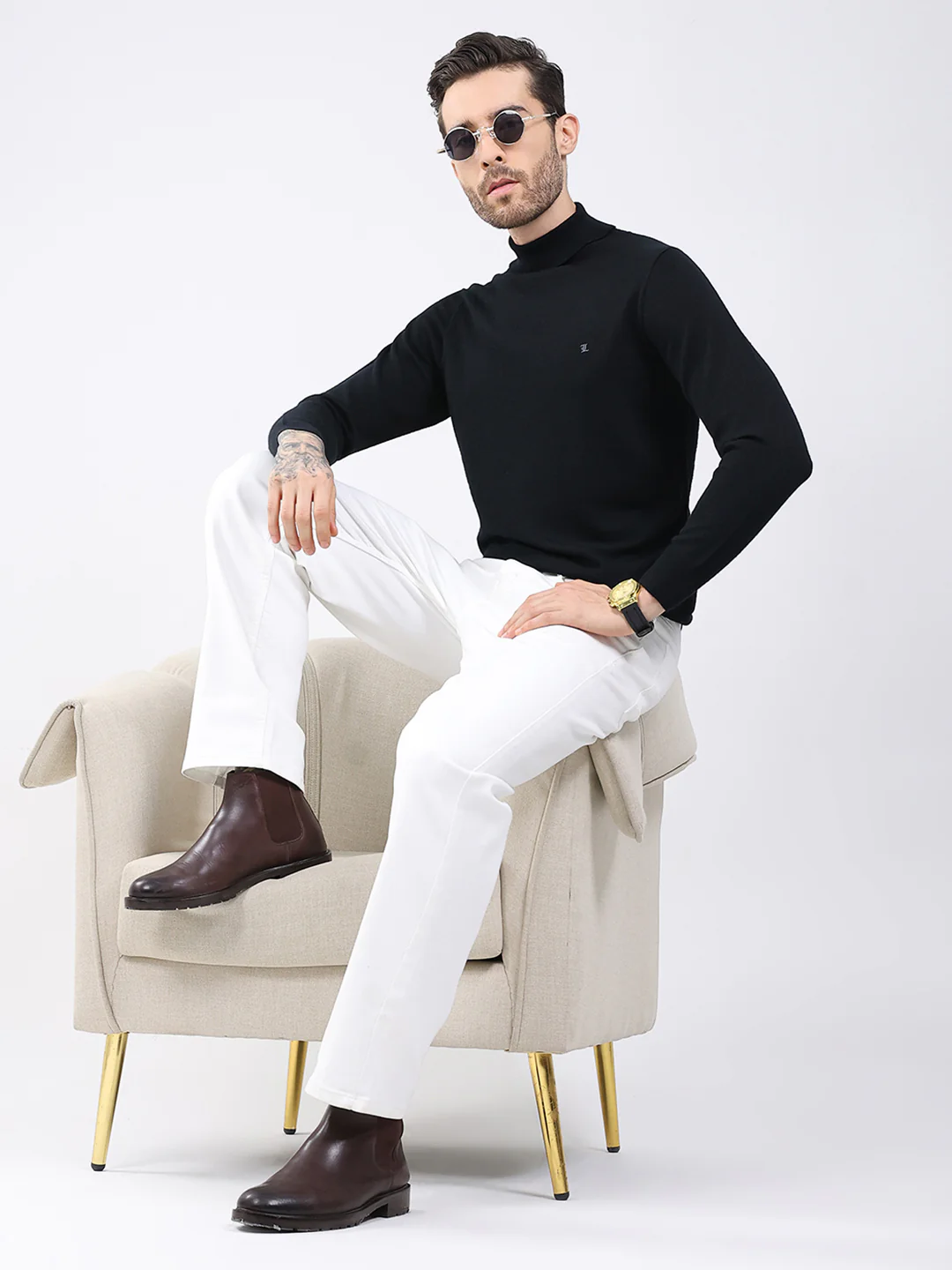 Luxuria Men Black Solid High Neck Full Sleeve Pullover - Image 2