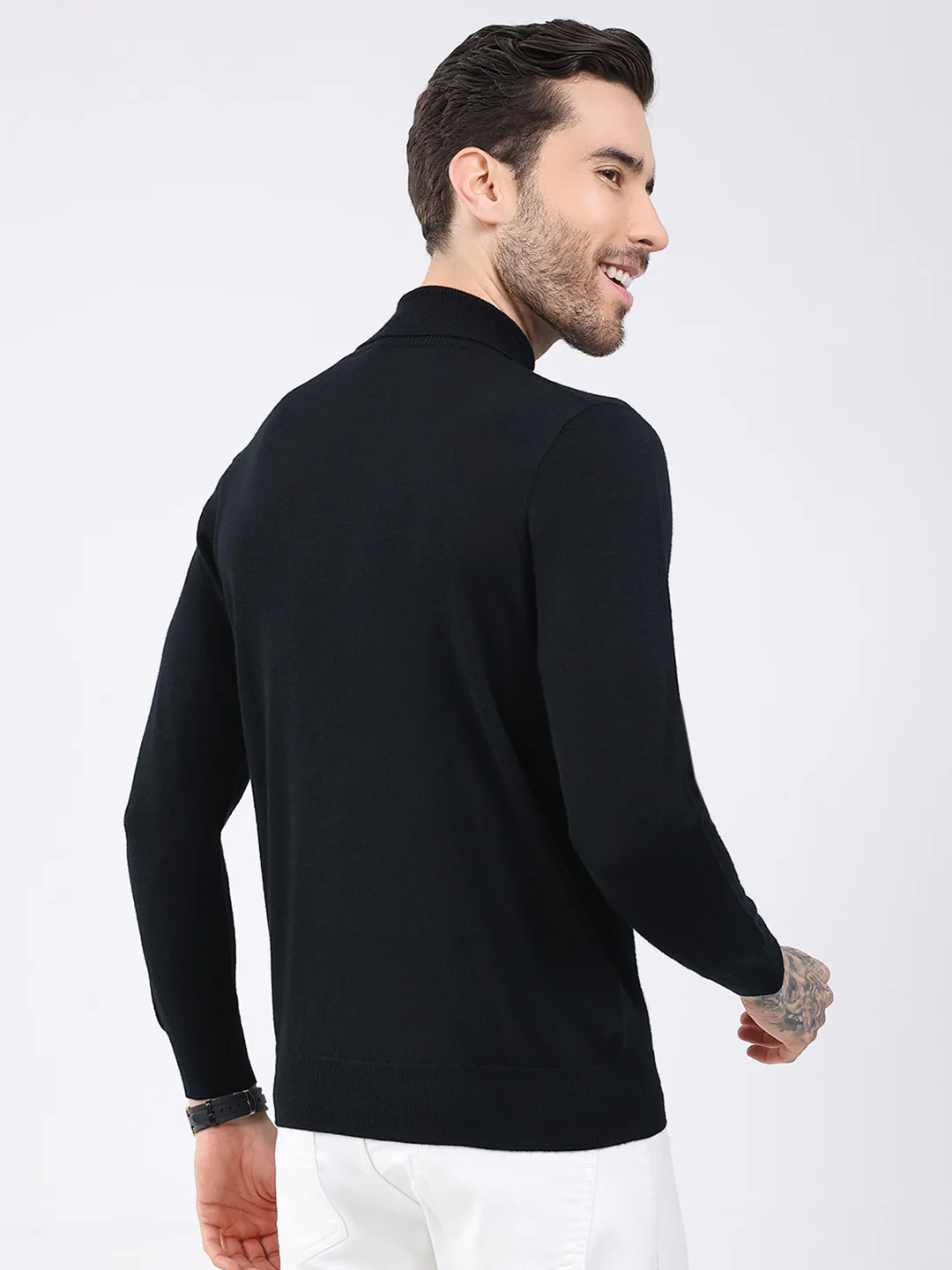 Luxuria Men Black Solid High Neck Full Sleeve Pullover - Image 5
