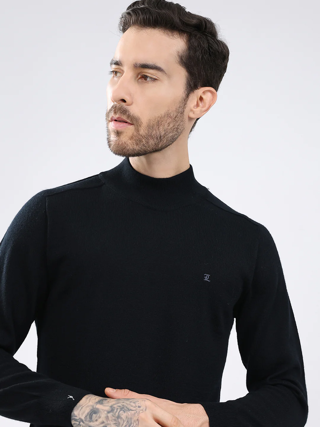 Luxuria Men Black Solid High Neck Full Sleeve Pullover - Image 7