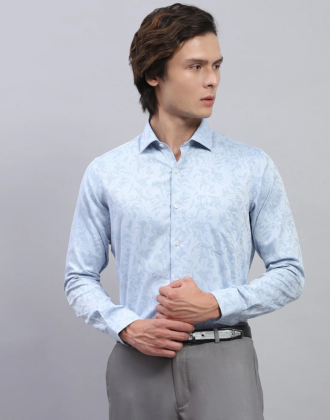 Luxuria Men Blue Floral Print Collar Full Sleeve Shirt - Image 2