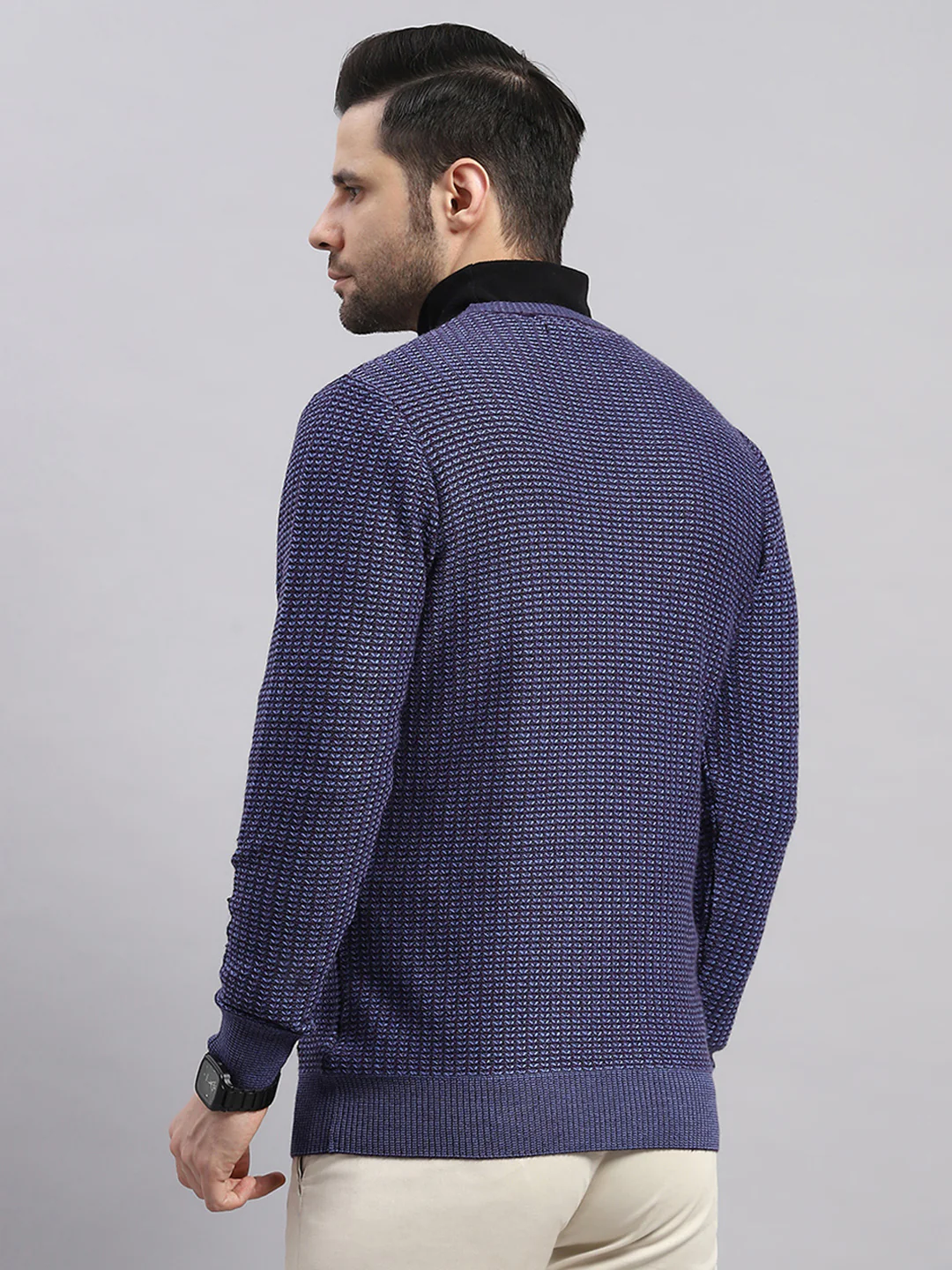 Luxuria Men Blue Printed V Neck Full Sleeve Pullover - Image 5