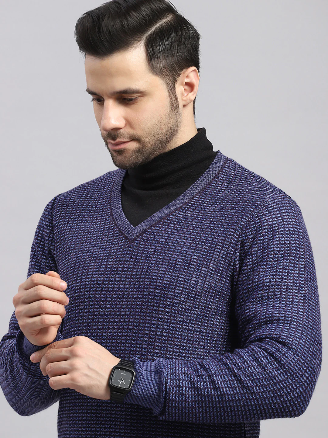 Luxuria Men Blue Printed V Neck Full Sleeve Pullover - Image 6