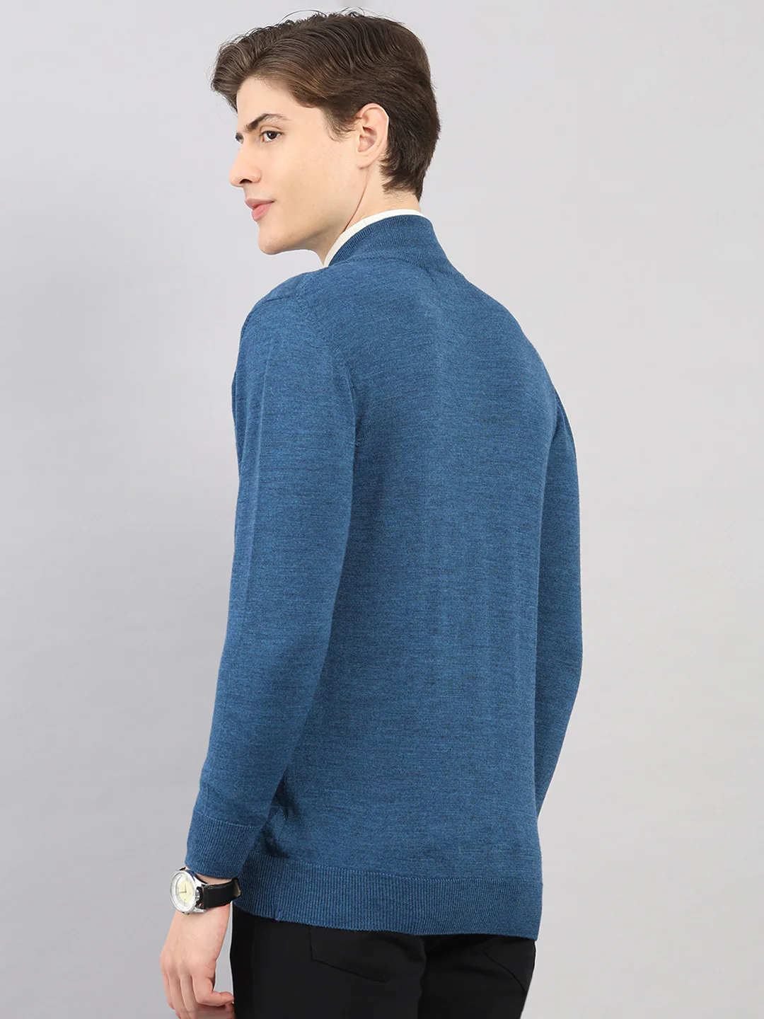 Luxuria Men Blue Self Design Round Neck Full Sleeve Pullover - Image 5